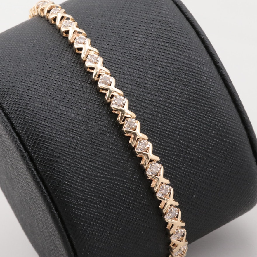 14K Yellow Gold Diamond Tennis Bracelet