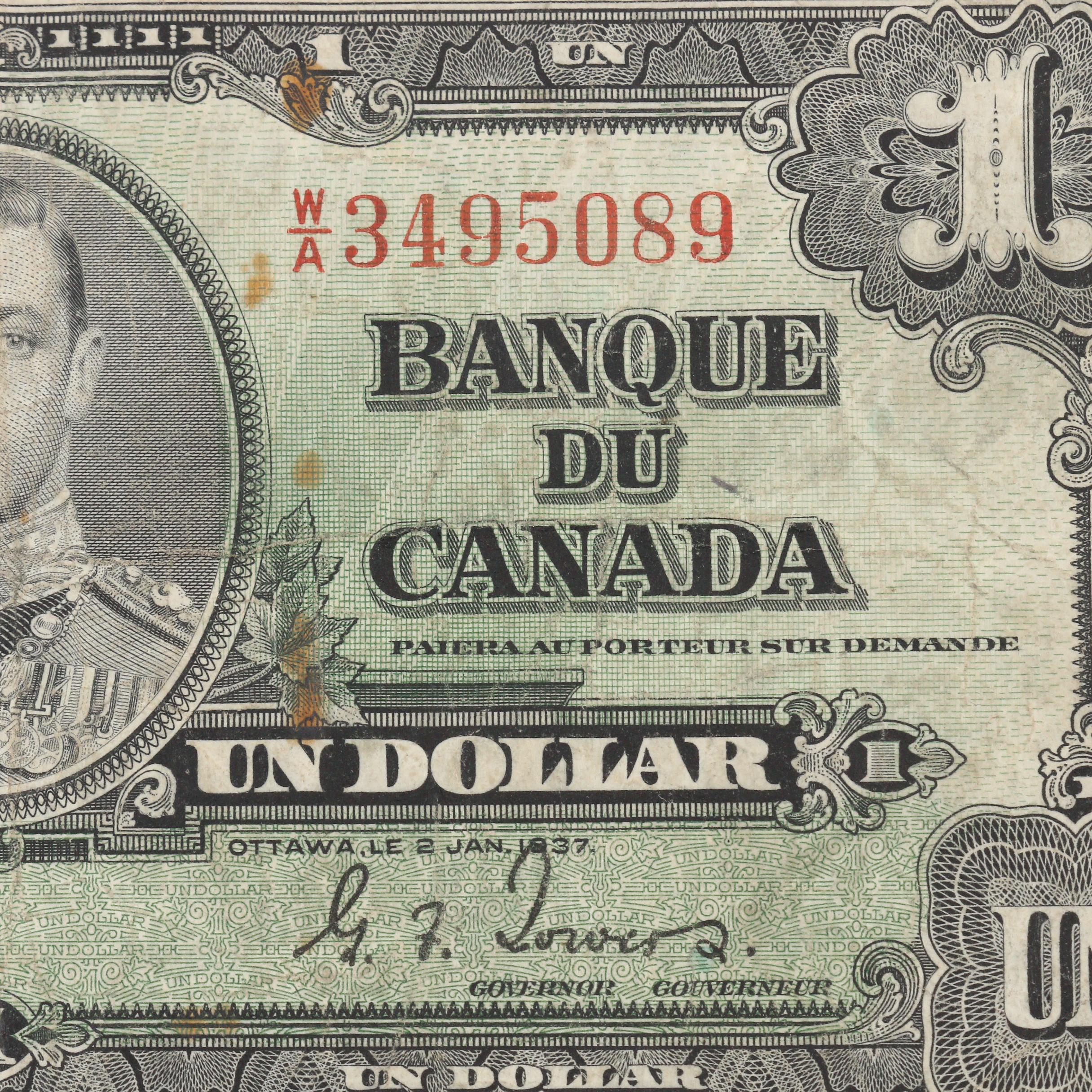 1937 Canada $1 Banknote