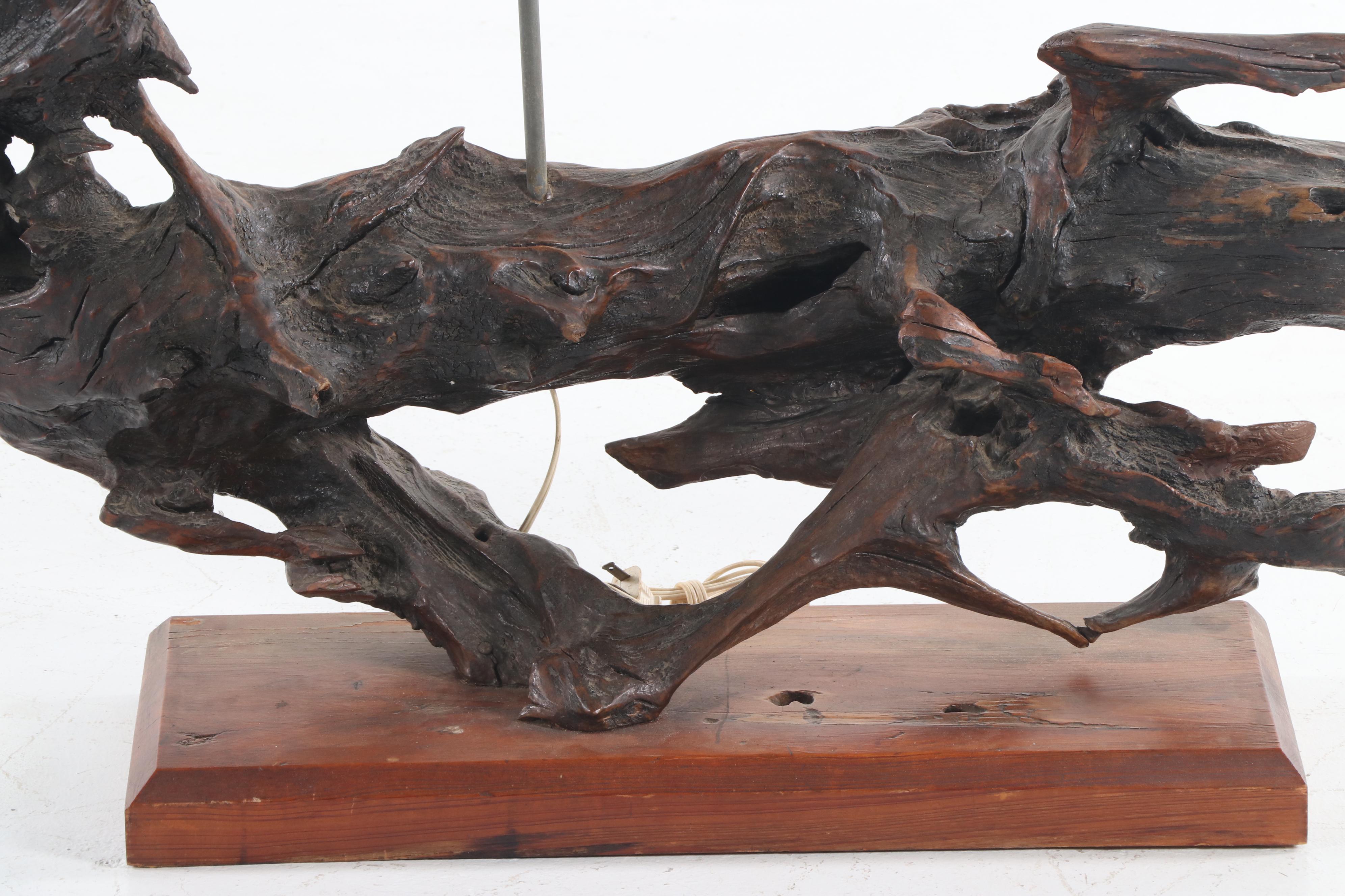 Mounted Driftwood Table Lamp with Shade, Mid to Late 20th Century