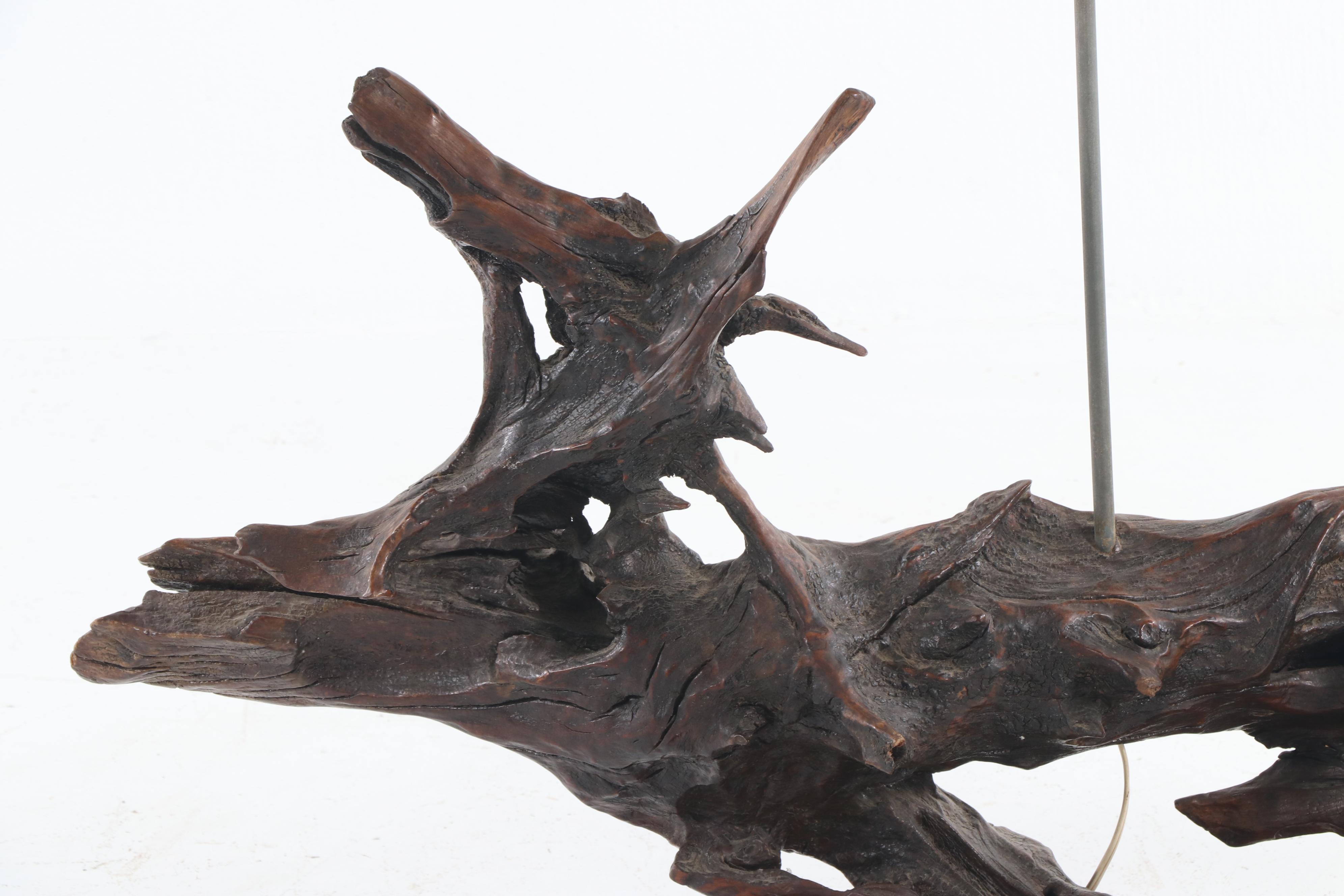 Mounted Driftwood Table Lamp with Shade, Mid to Late 20th Century