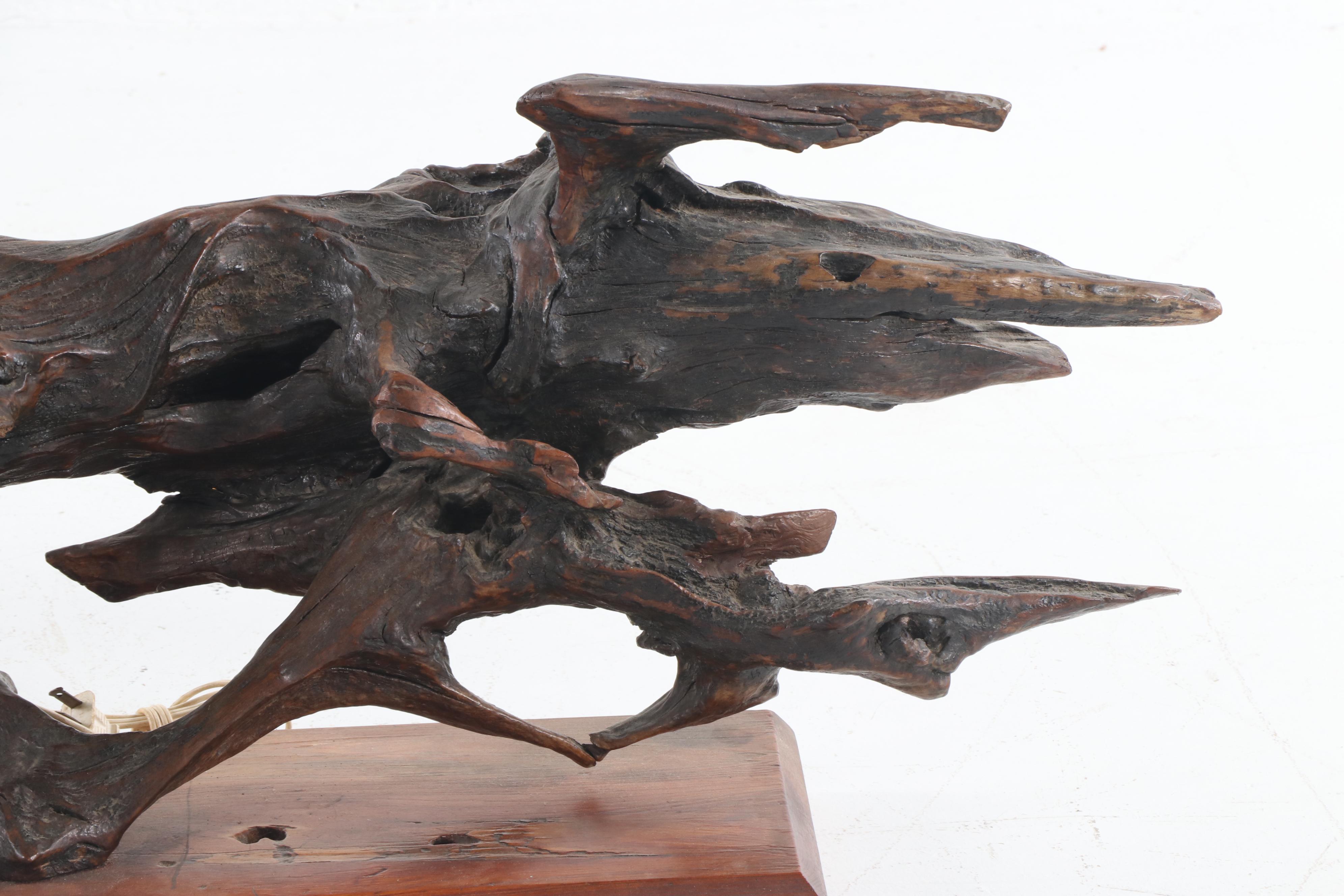 Mounted Driftwood Table Lamp with Shade, Mid to Late 20th Century