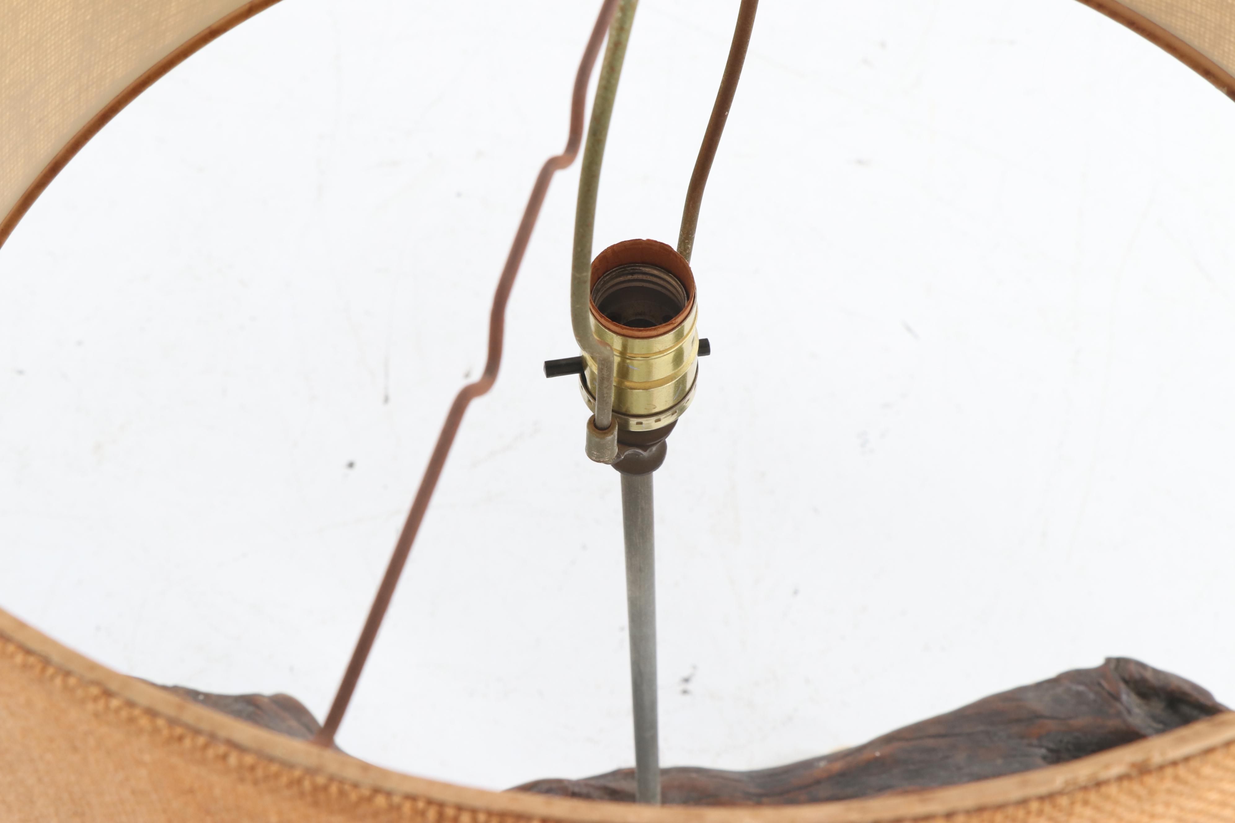 Mounted Driftwood Table Lamp with Shade, Mid to Late 20th Century