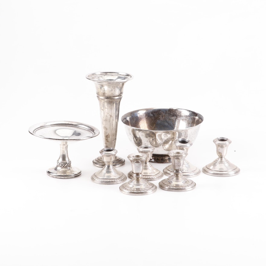 Weighted Sterling Silver and Silver Plate Tableware and Lighting