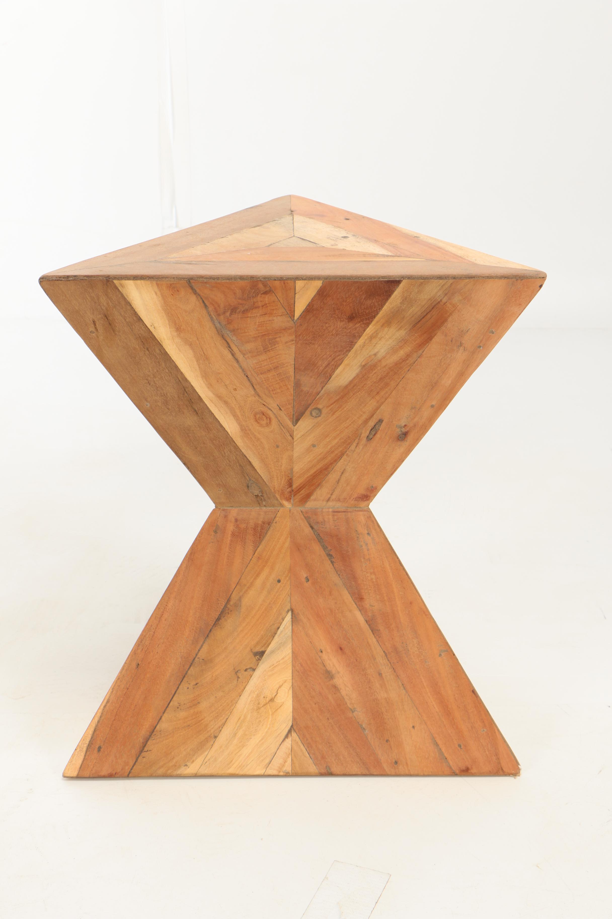 Pair of Modern "Pyramid" Acacia Accent Tables