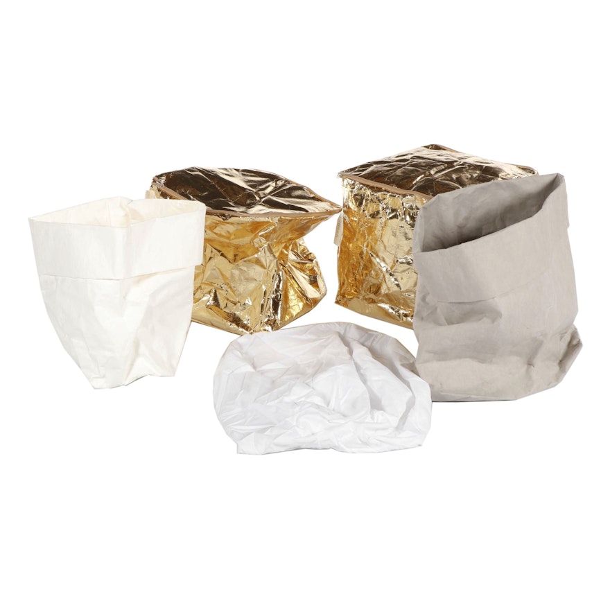 Essent'ial Golden Foil Eco Poufs and Saccone Keeper Sacks, 21st Century