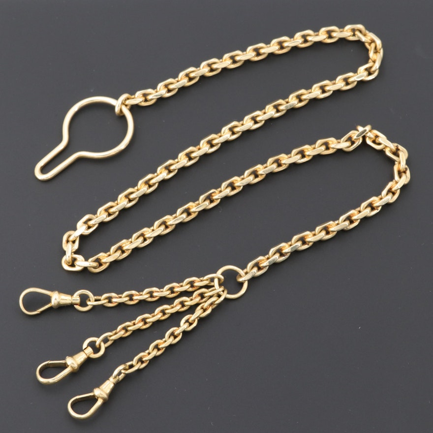 18K Yellow Gold Triple Watch Chain