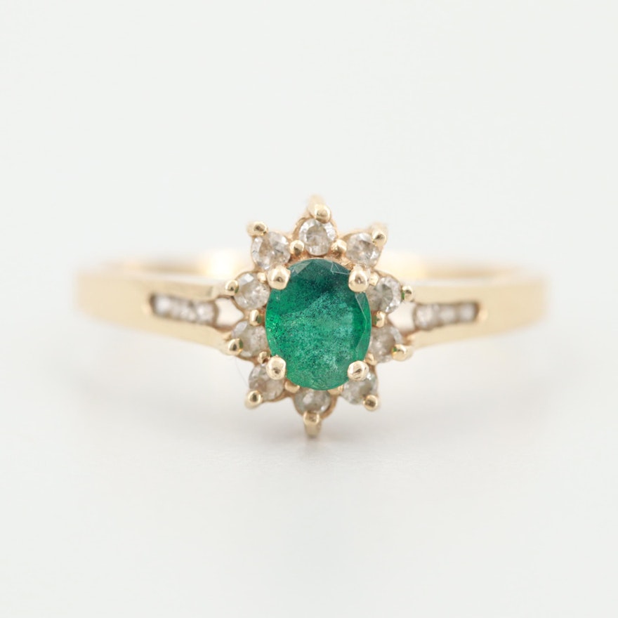 14K Yellow Gold Emerald and Diamond Ring