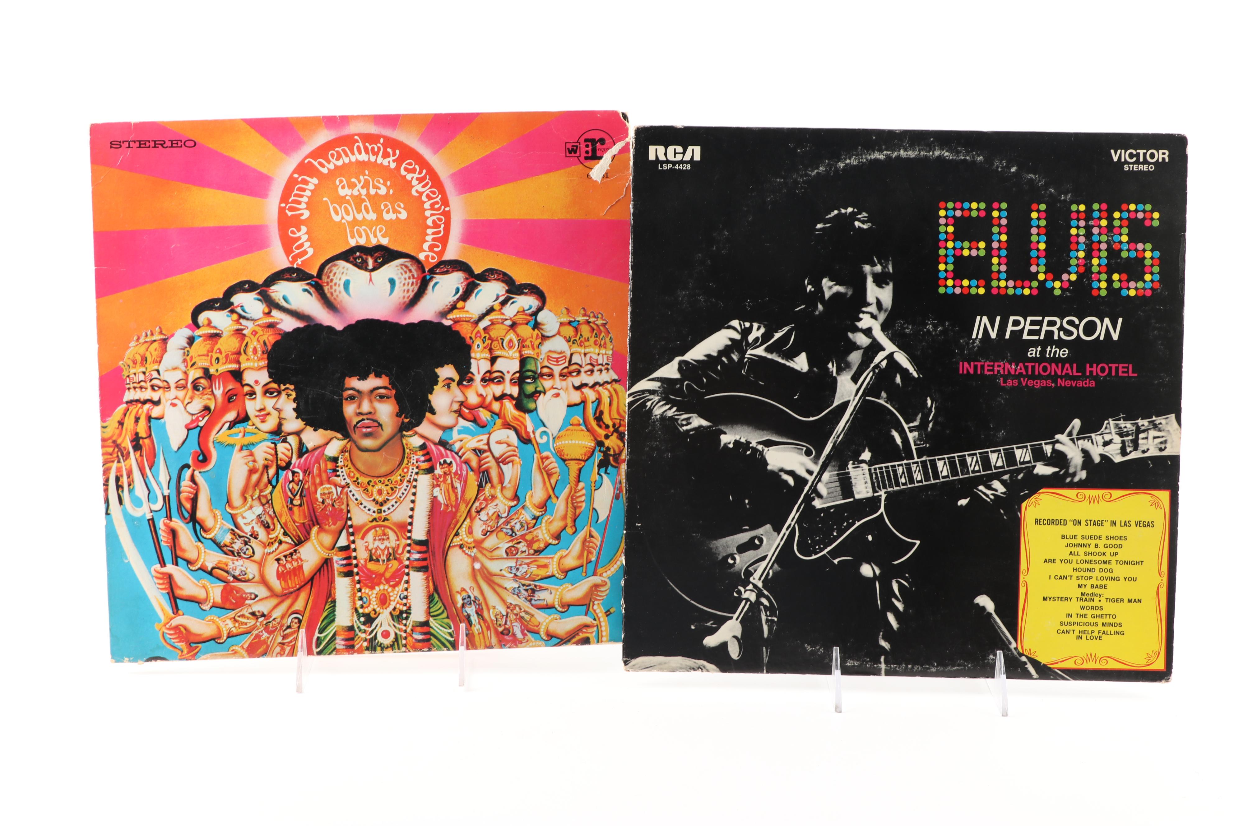 Rock LPs including Meat Loaf, Jimi Hendrix, Elvis, The Doors, and Kiss
