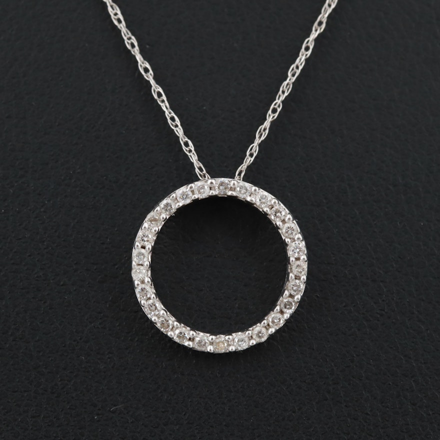 10K and 14K White Gold Diamond Pendant Necklace