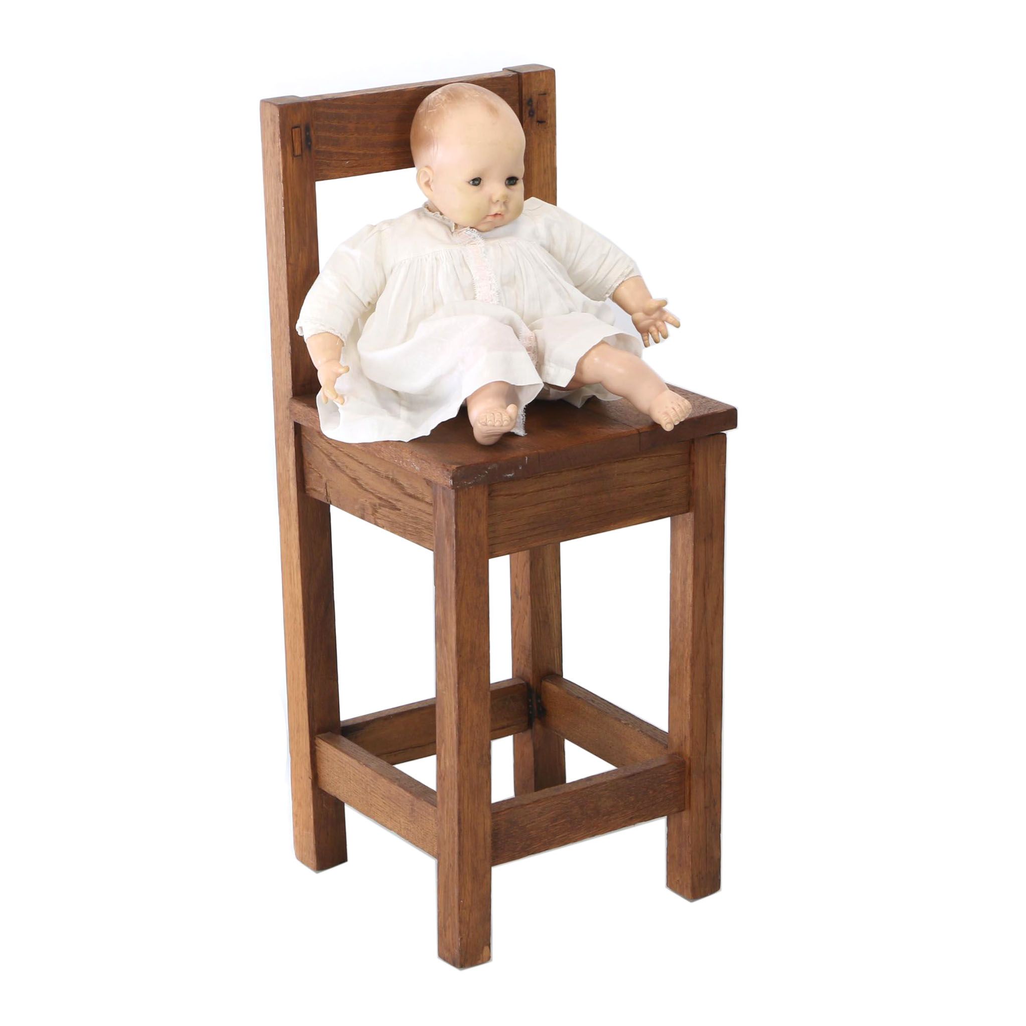 Madame Alexander "Victoria" Baby Doll with Wood High Chair, c.1966