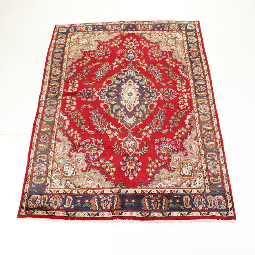 Hand-Knotted Persian Tabriz Wool Accent Rug