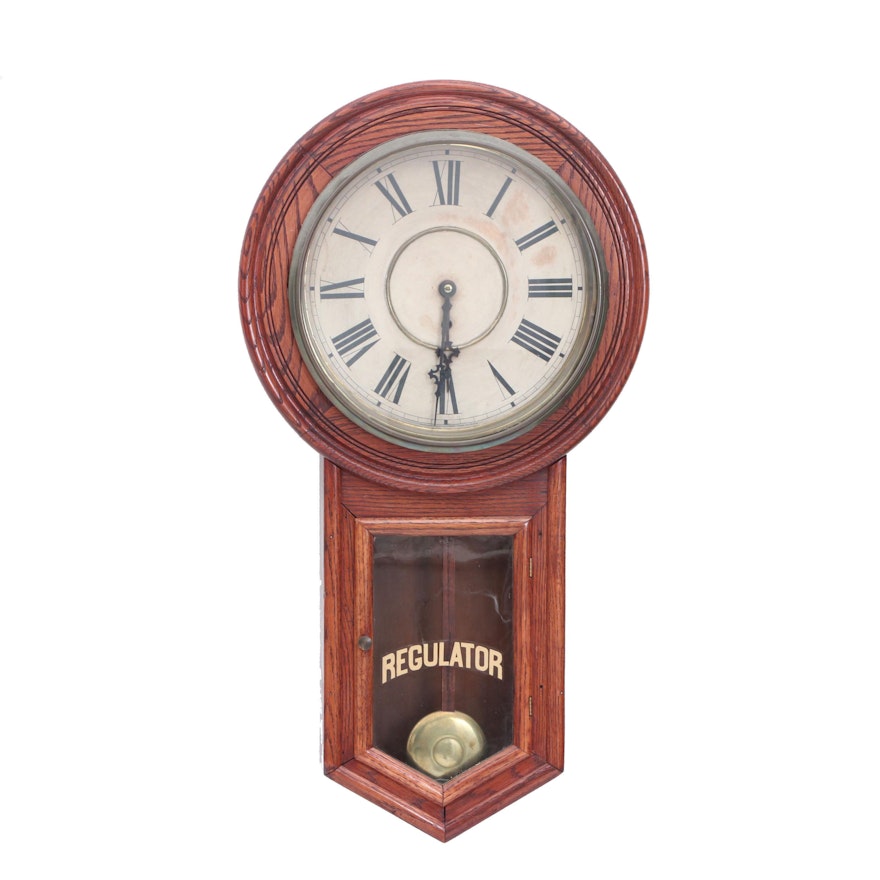 Waterbury Oak "Admiral" Regulator Wall Clock, circa 1912