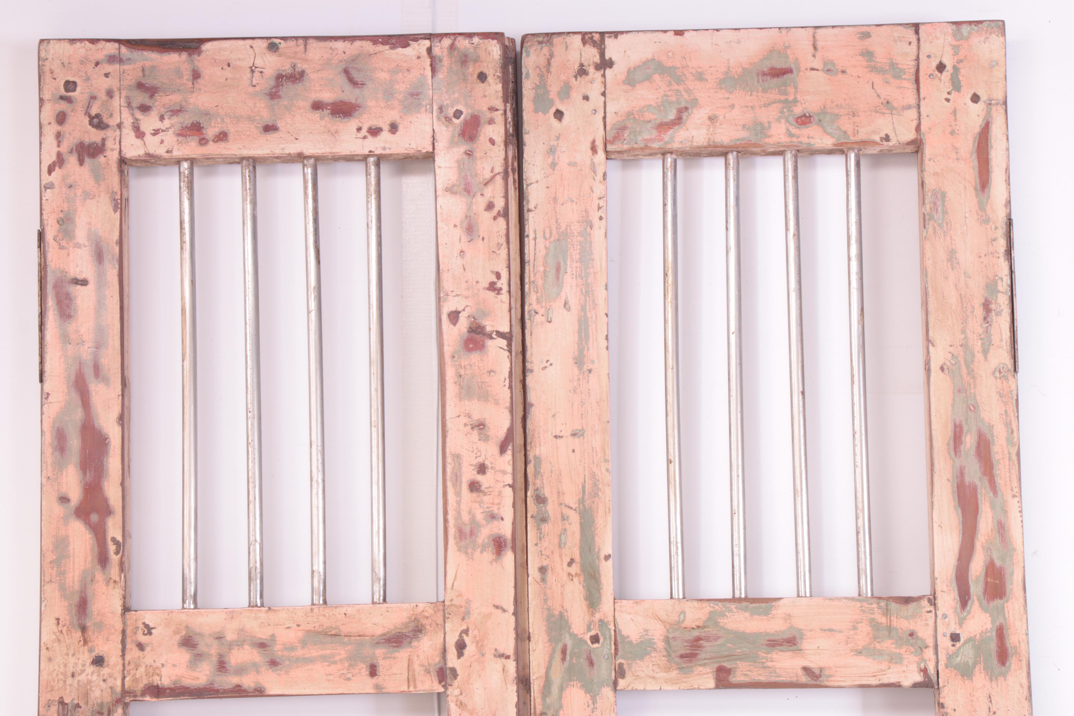 Reclaimed Indian Hardwood French Doors with Iron Security Bars, 20th Century