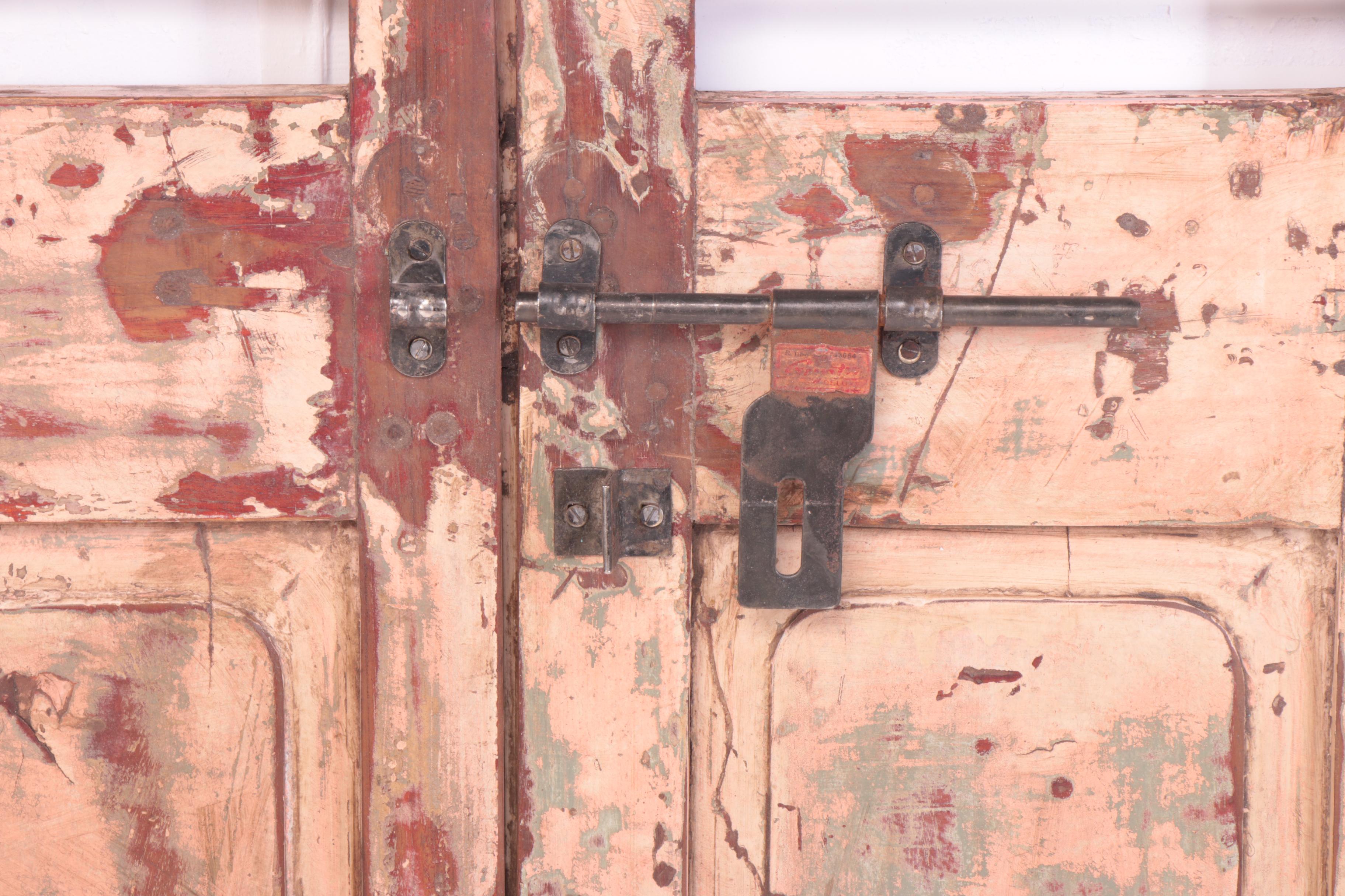 Reclaimed Indian Hardwood French Doors with Iron Security Bars, 20th Century
