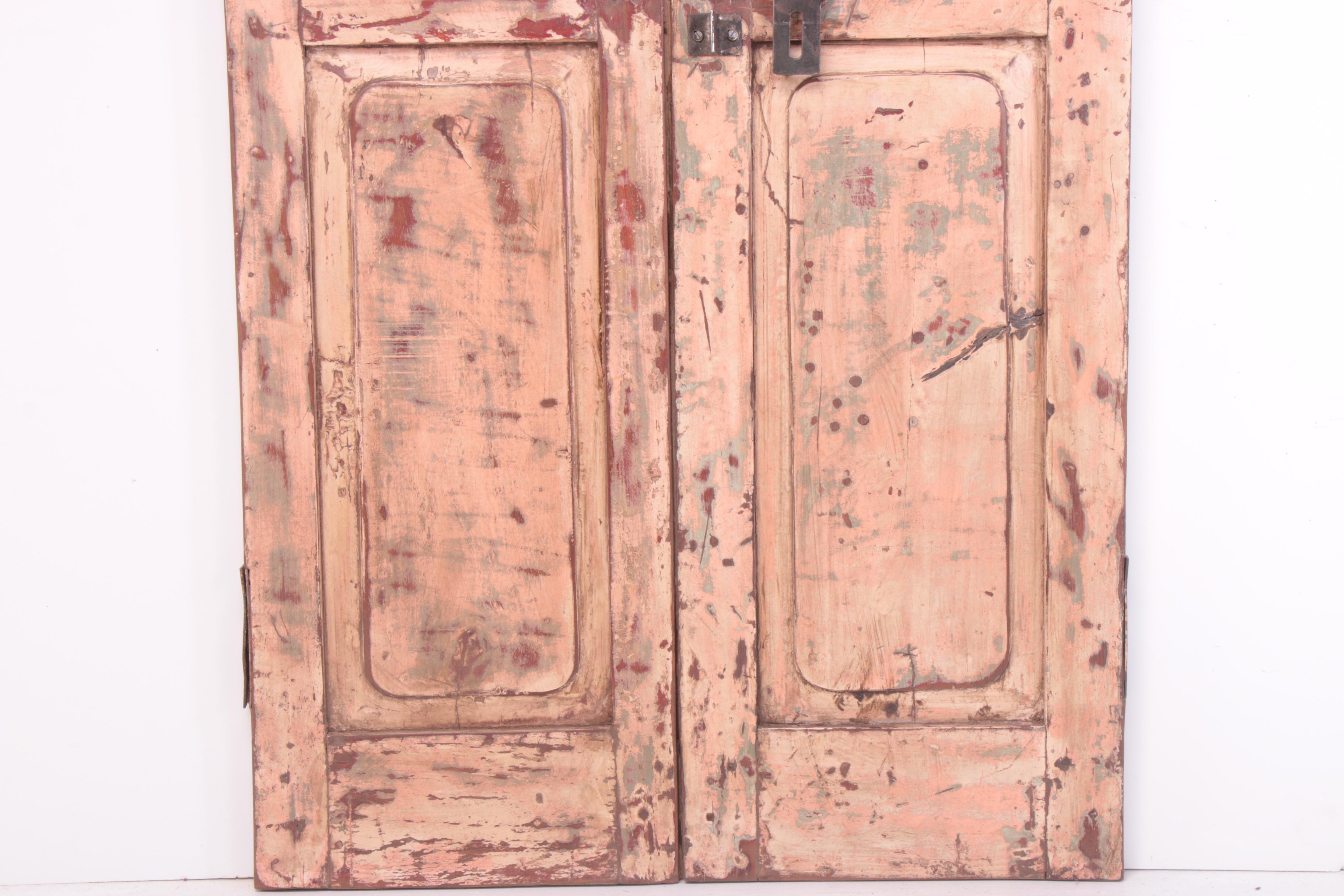 Reclaimed Indian Hardwood French Doors with Iron Security Bars, 20th Century