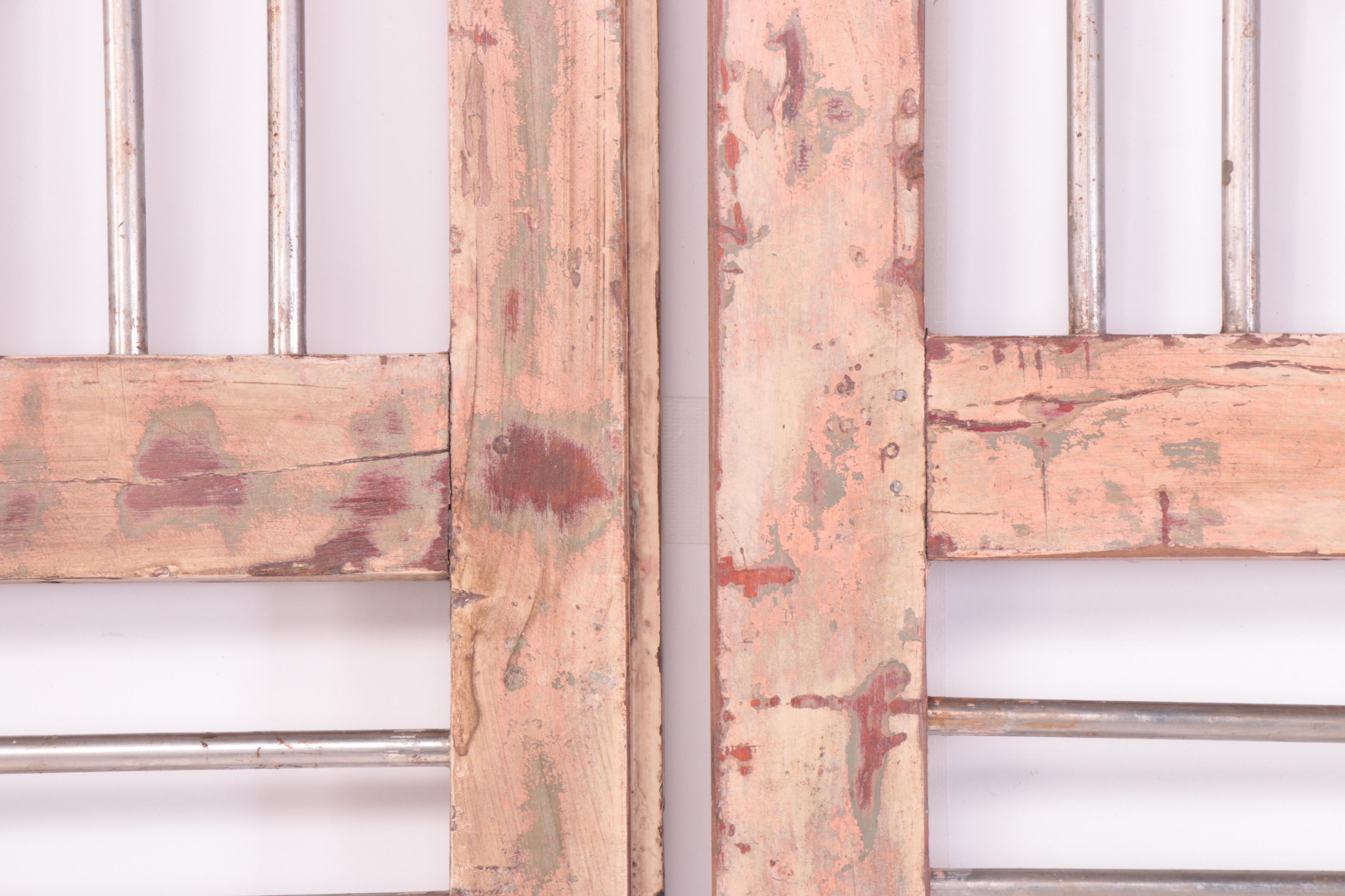 Reclaimed Indian Hardwood French Doors with Iron Security Bars, 20th Century