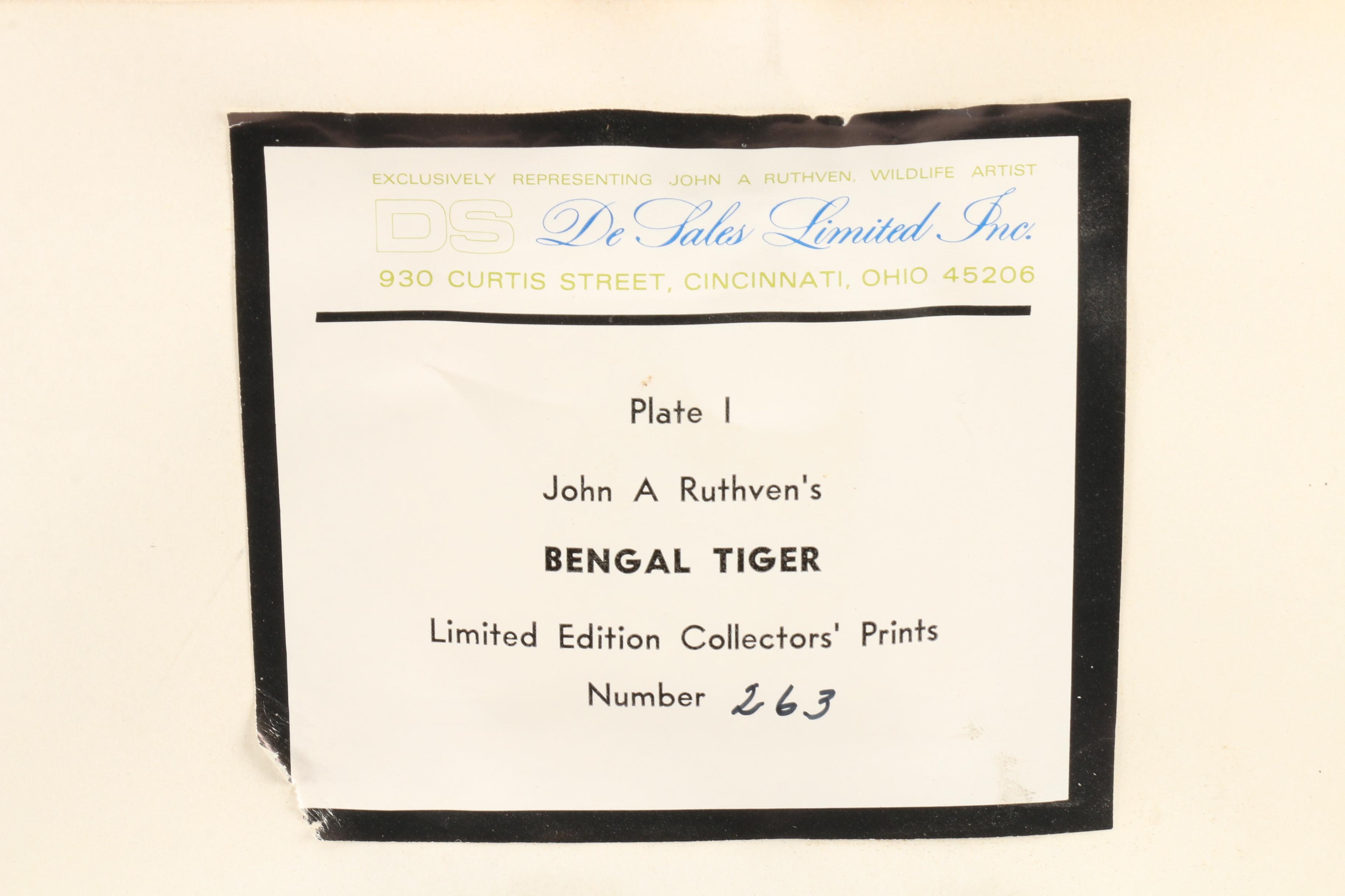 John Ruthven Offset Lithograph "Bengal Tiger"