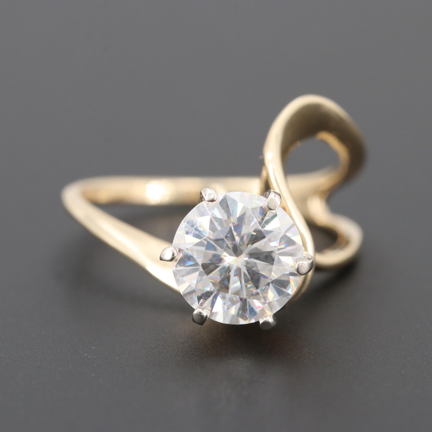 14K Yellow Gold Moissanite Ring with Hook for Shadow Band