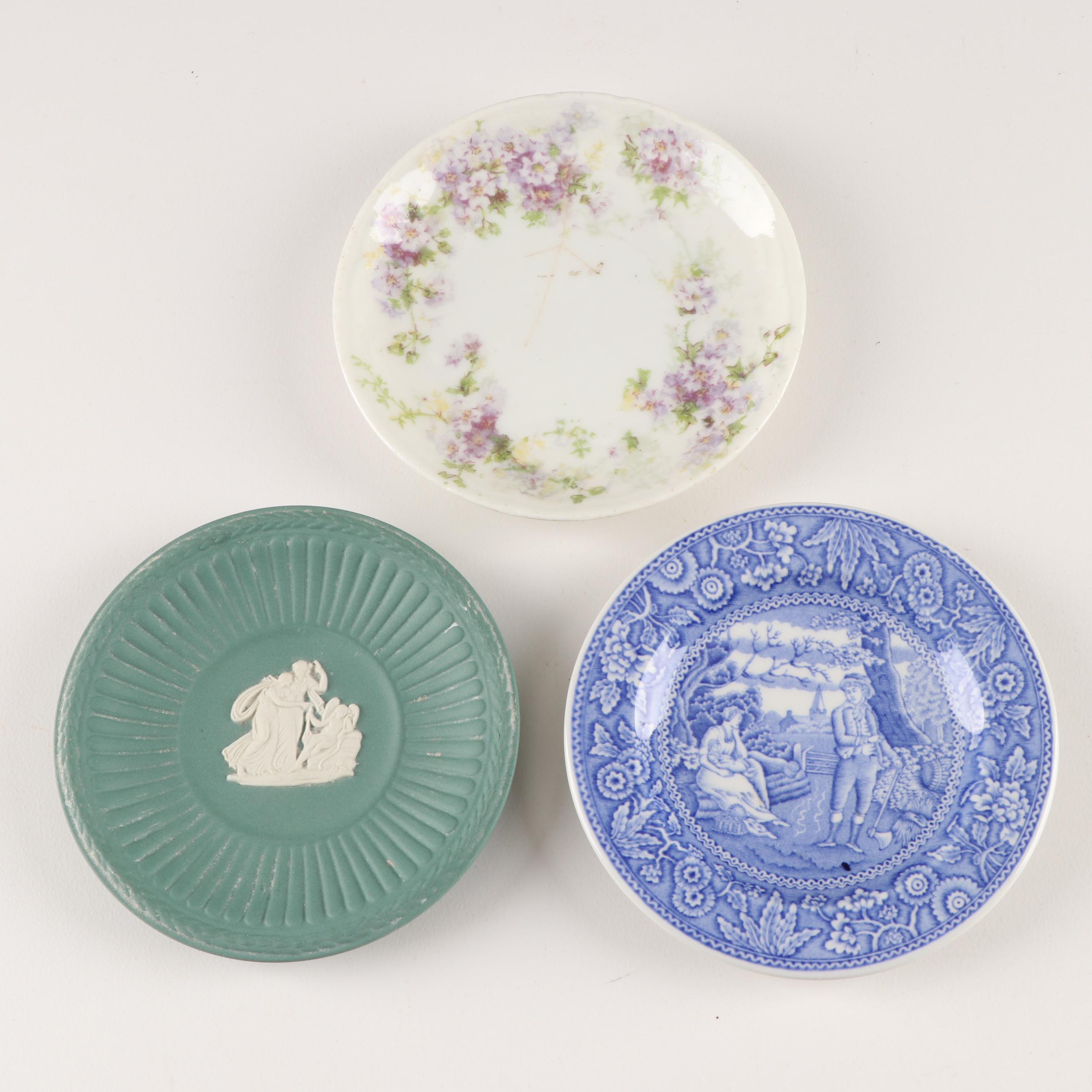 Ceramic Butter Pats and Glass Salt Cellars