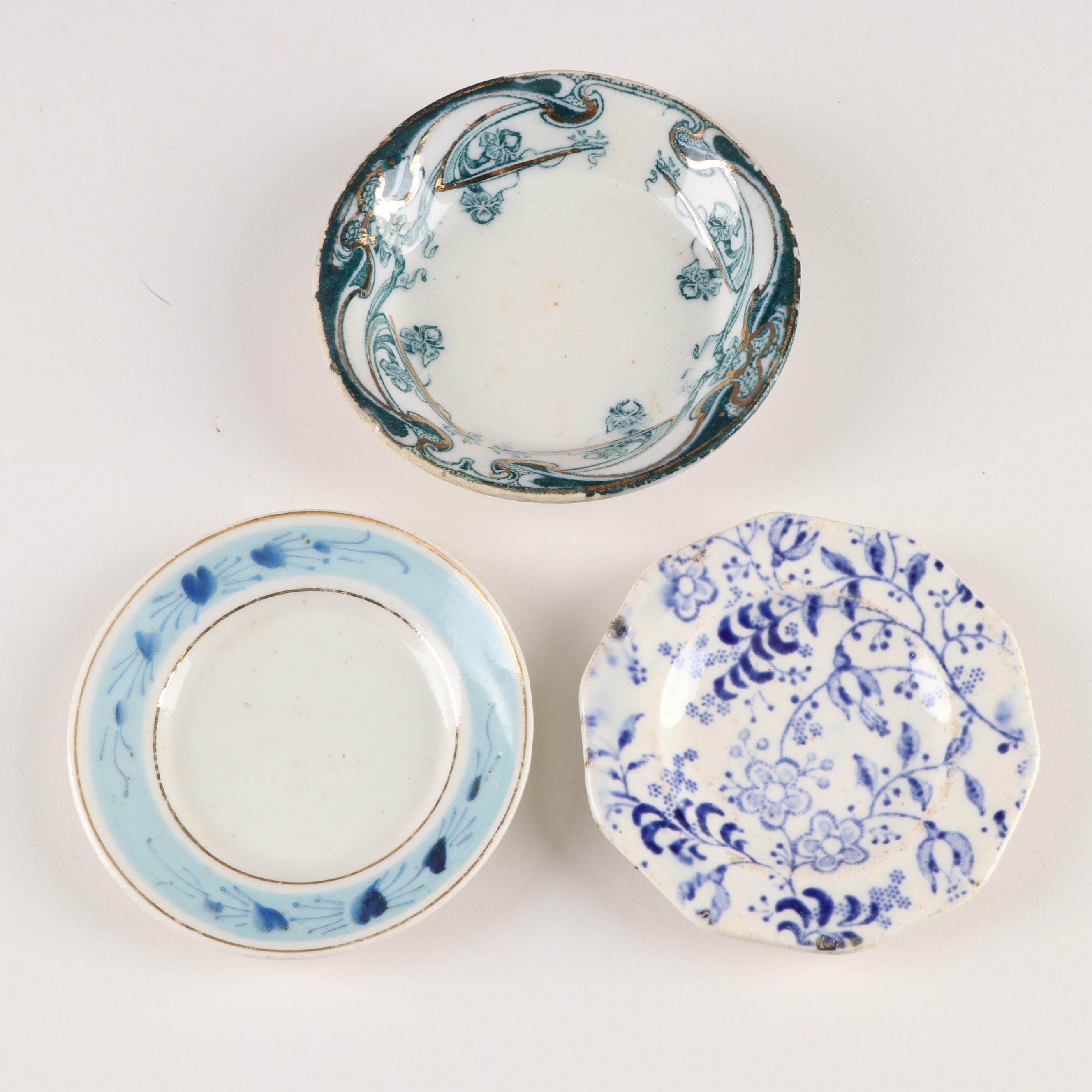 Ceramic Butter Pats and Glass Salt Cellars