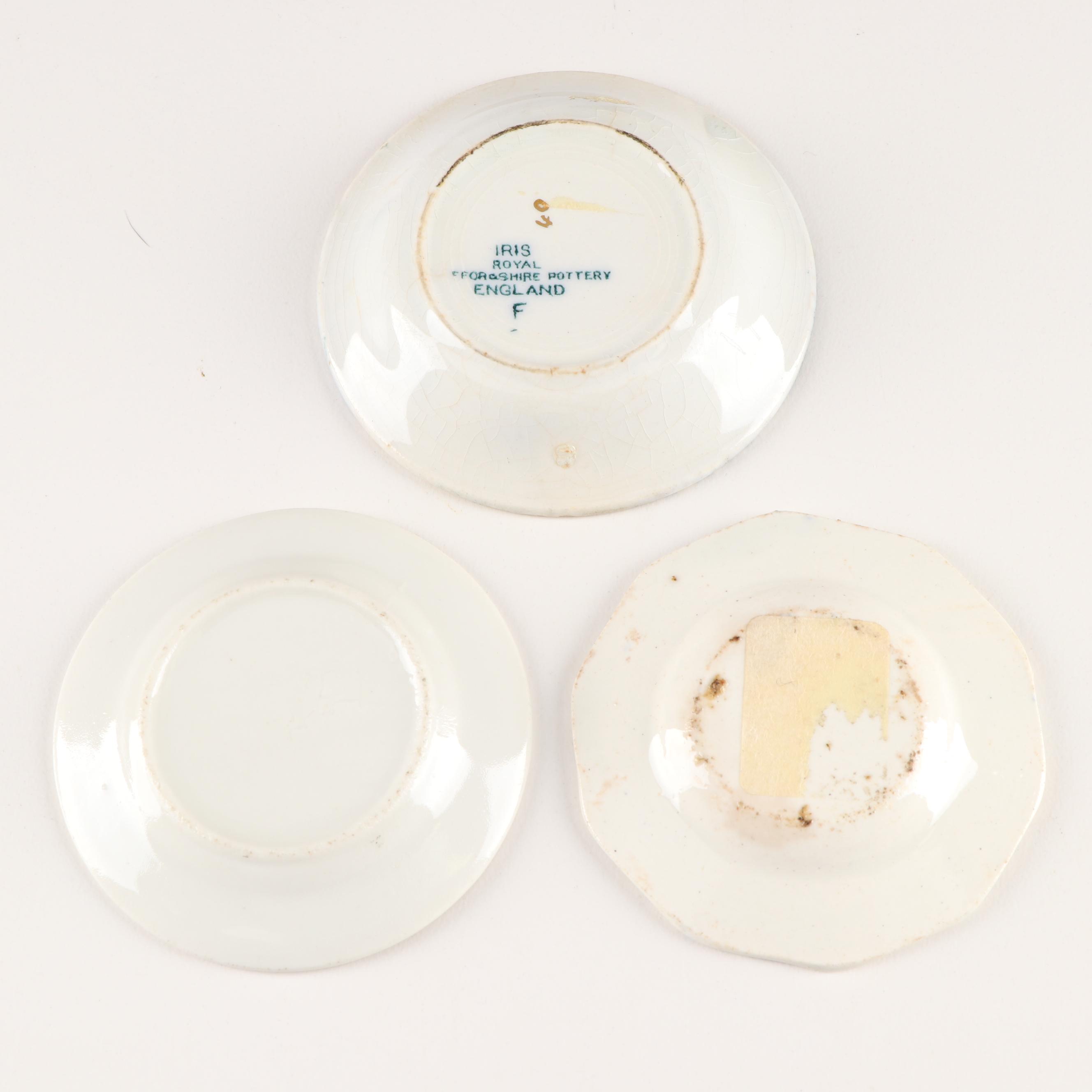 Ceramic Butter Pats and Glass Salt Cellars