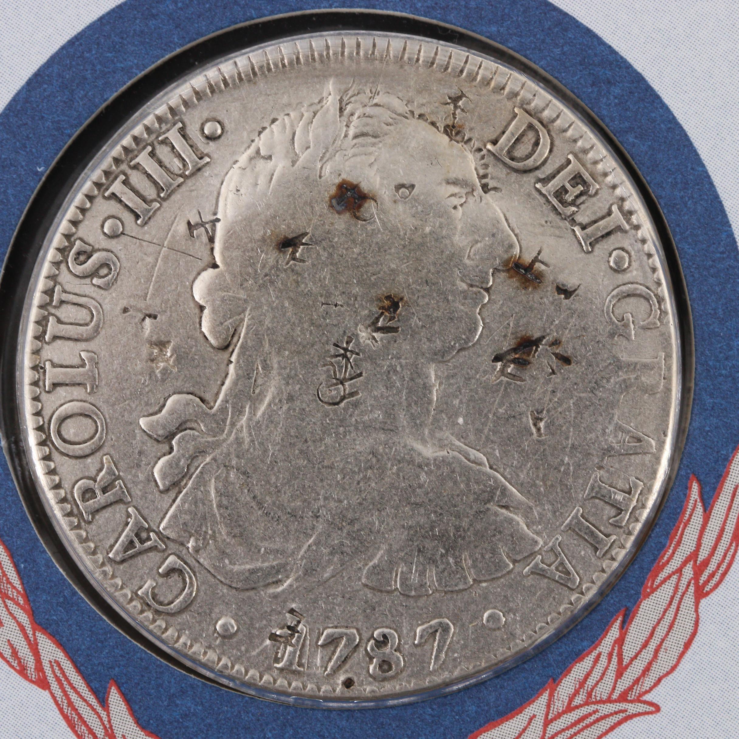 1787 Colonial Mexico Carlos III 8 Reales Silver Coin with Chopmarks