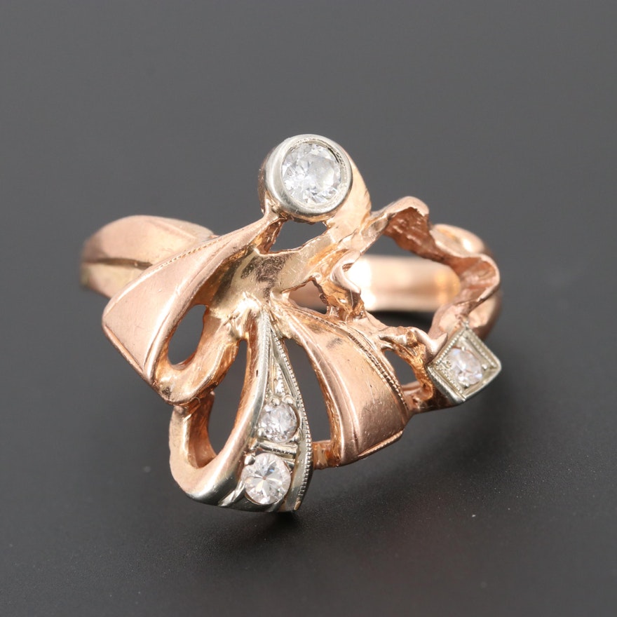 Retro 10K Rose Gold Semi-Mount Diamond Ring