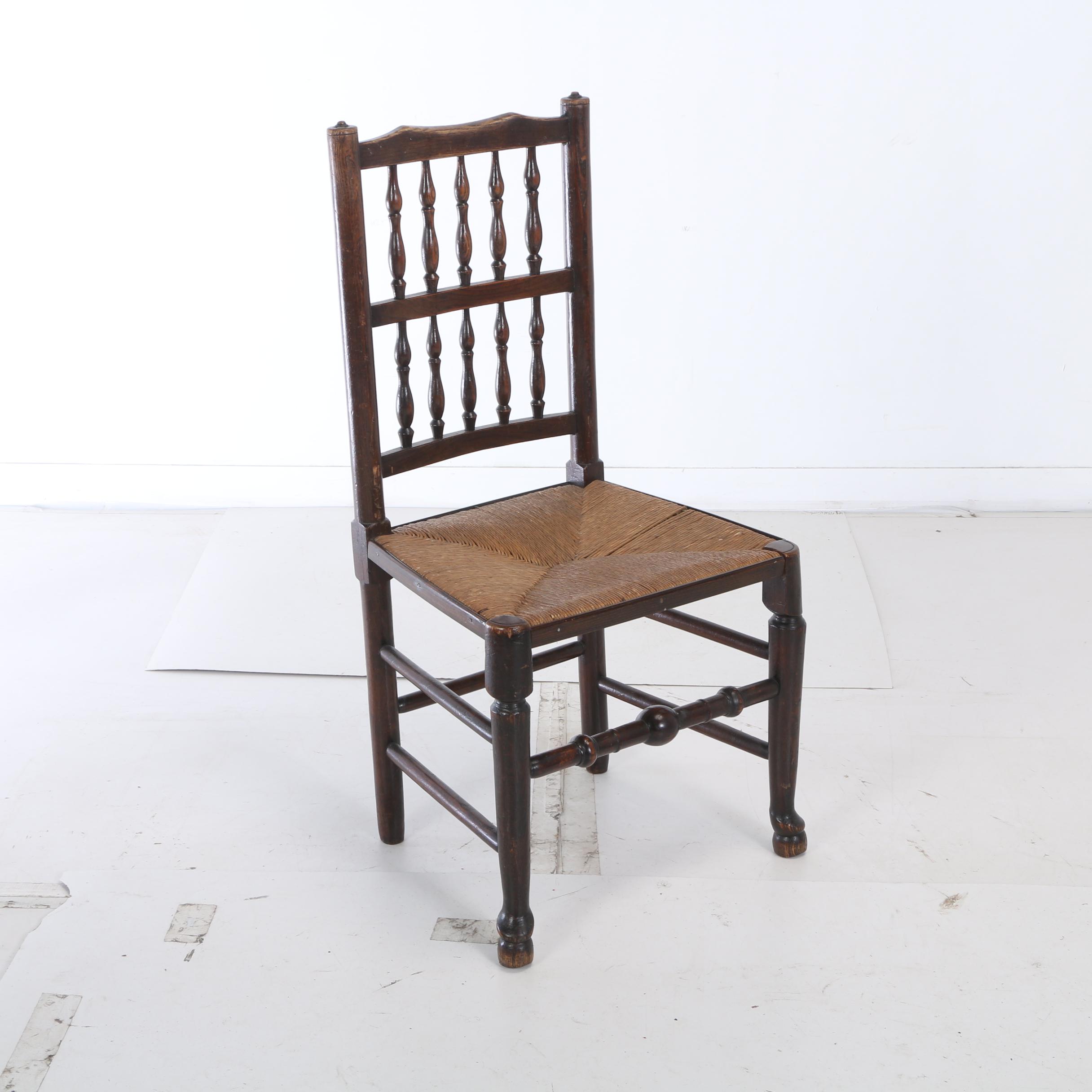 Matched Set of Ten Lancashire Elm, Oak, and Walnut Dining Chairs, 19th Century