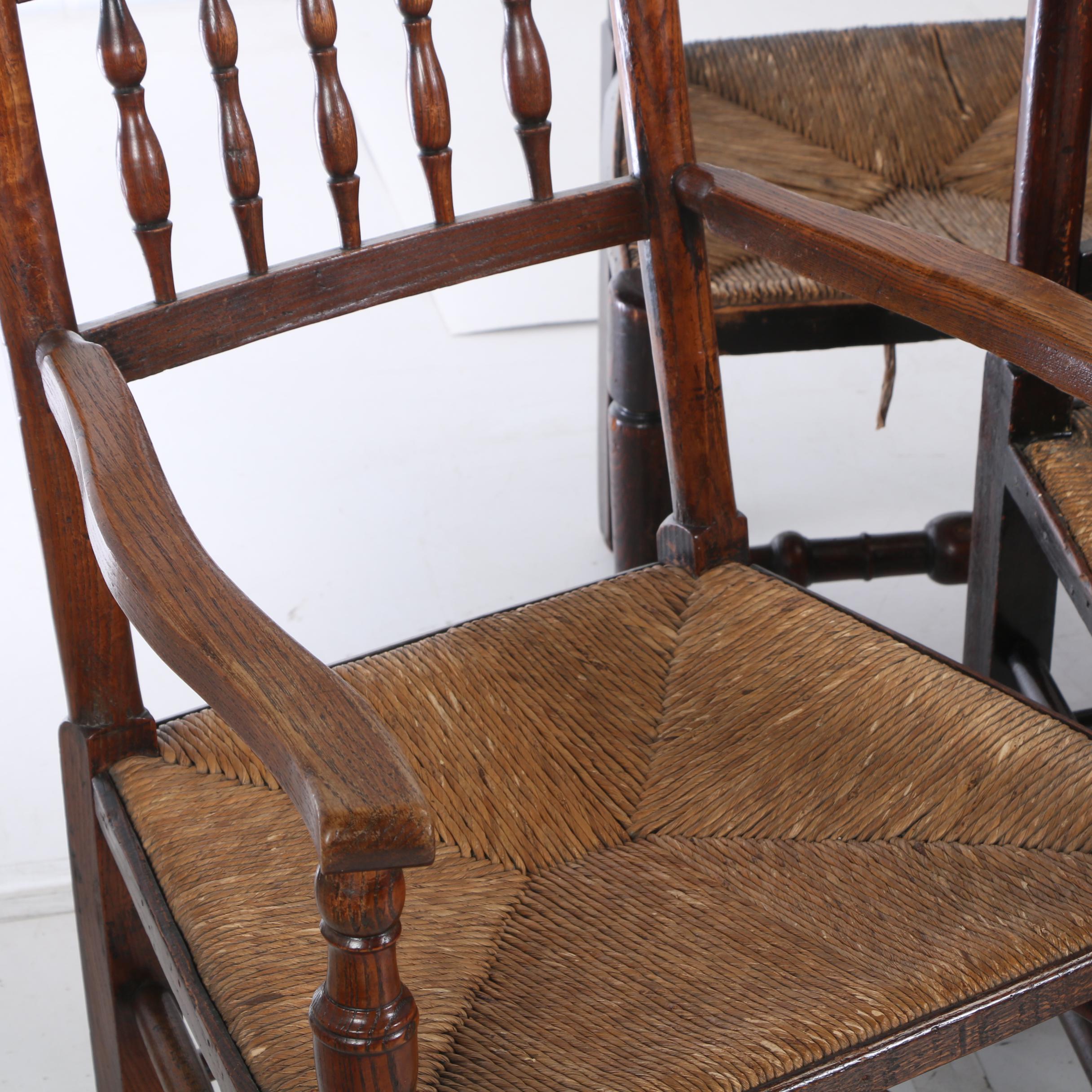 Matched Set of Ten Lancashire Elm, Oak, and Walnut Dining Chairs, 19th Century