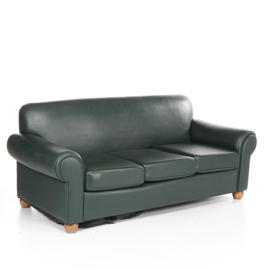 Lawson Style Green Faux Leather Sofa, Late 20th Century