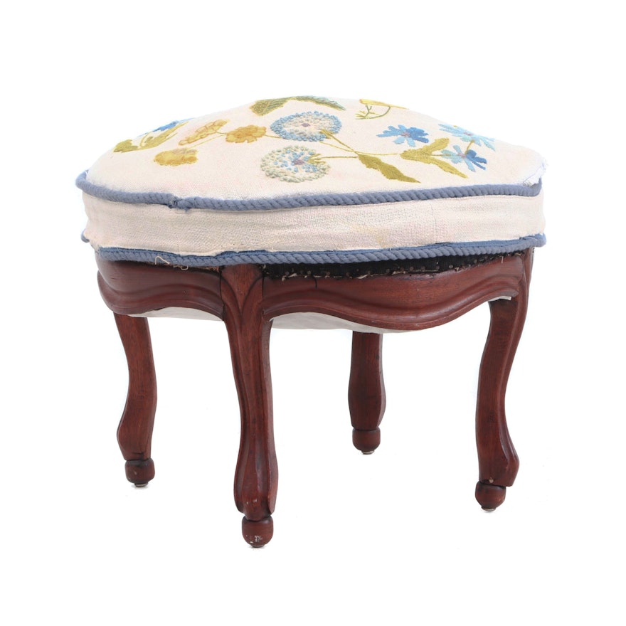 Victorian Walnut Ottoman with Embroidered Seat