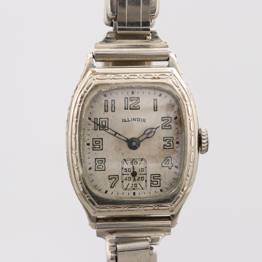 Vintage Illinois 14K White Gold Filled Wristwatch, 1930