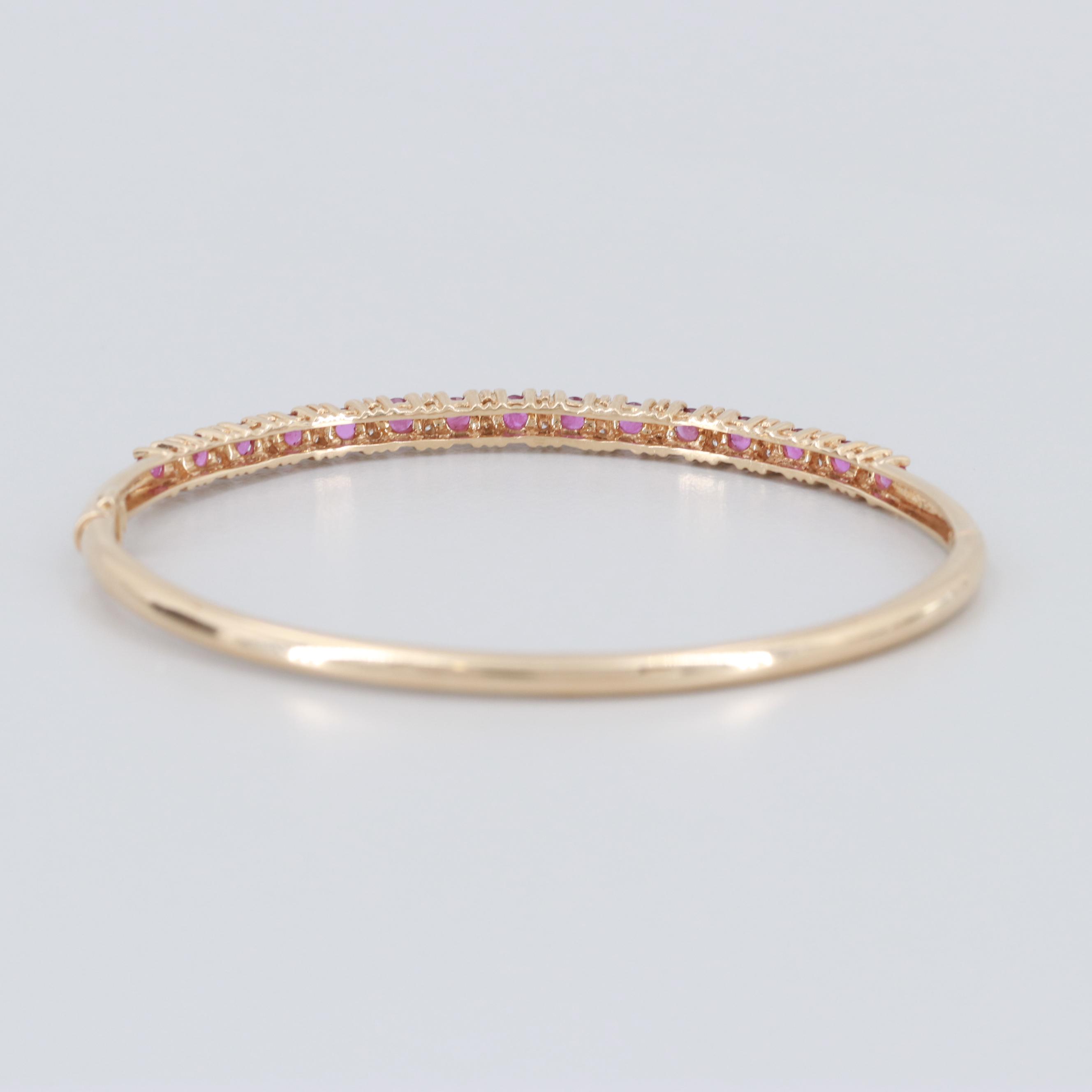 14K Yellow Gold Diamond and Ruby Hinged Bangle Bracelet