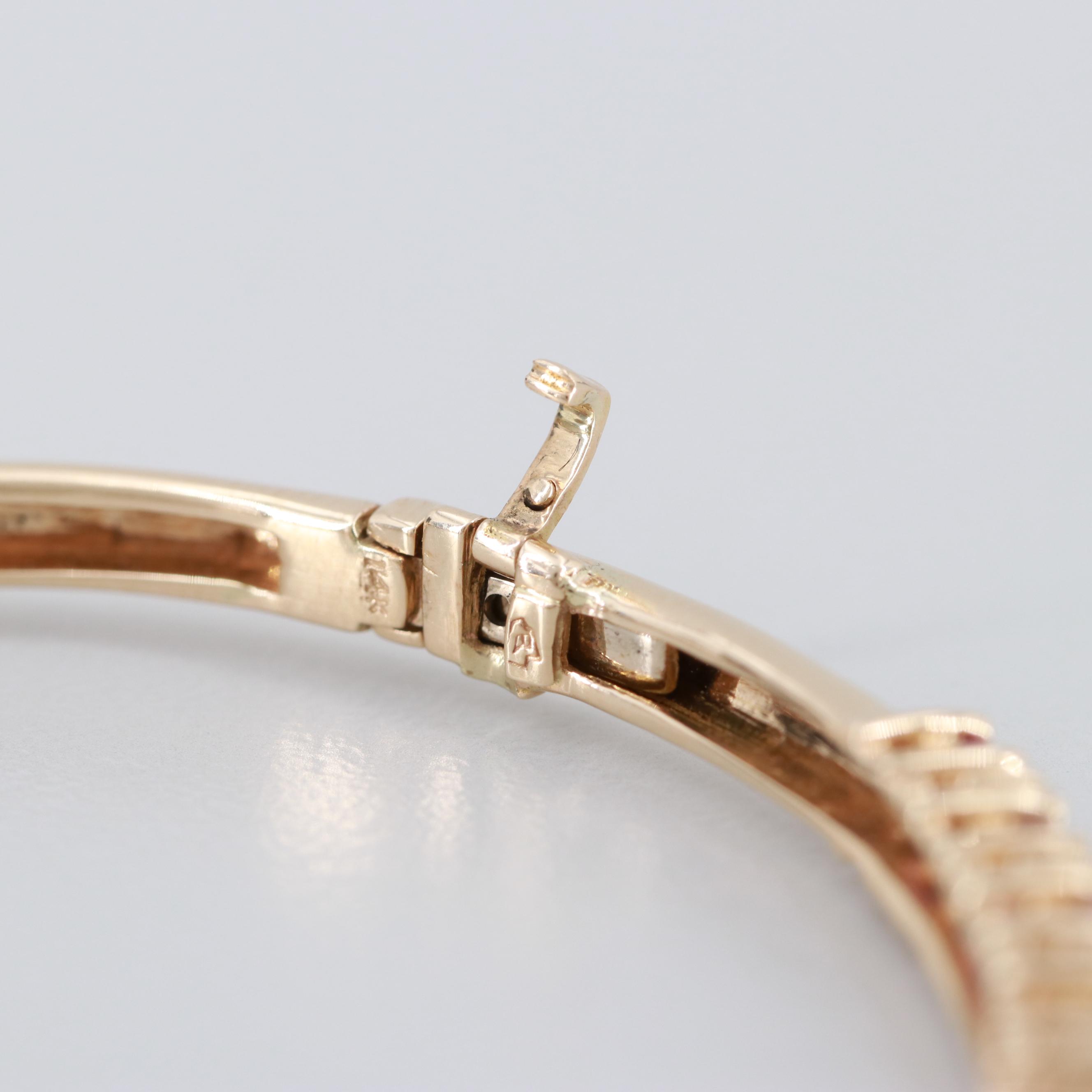 14K Yellow Gold Diamond and Ruby Hinged Bangle Bracelet