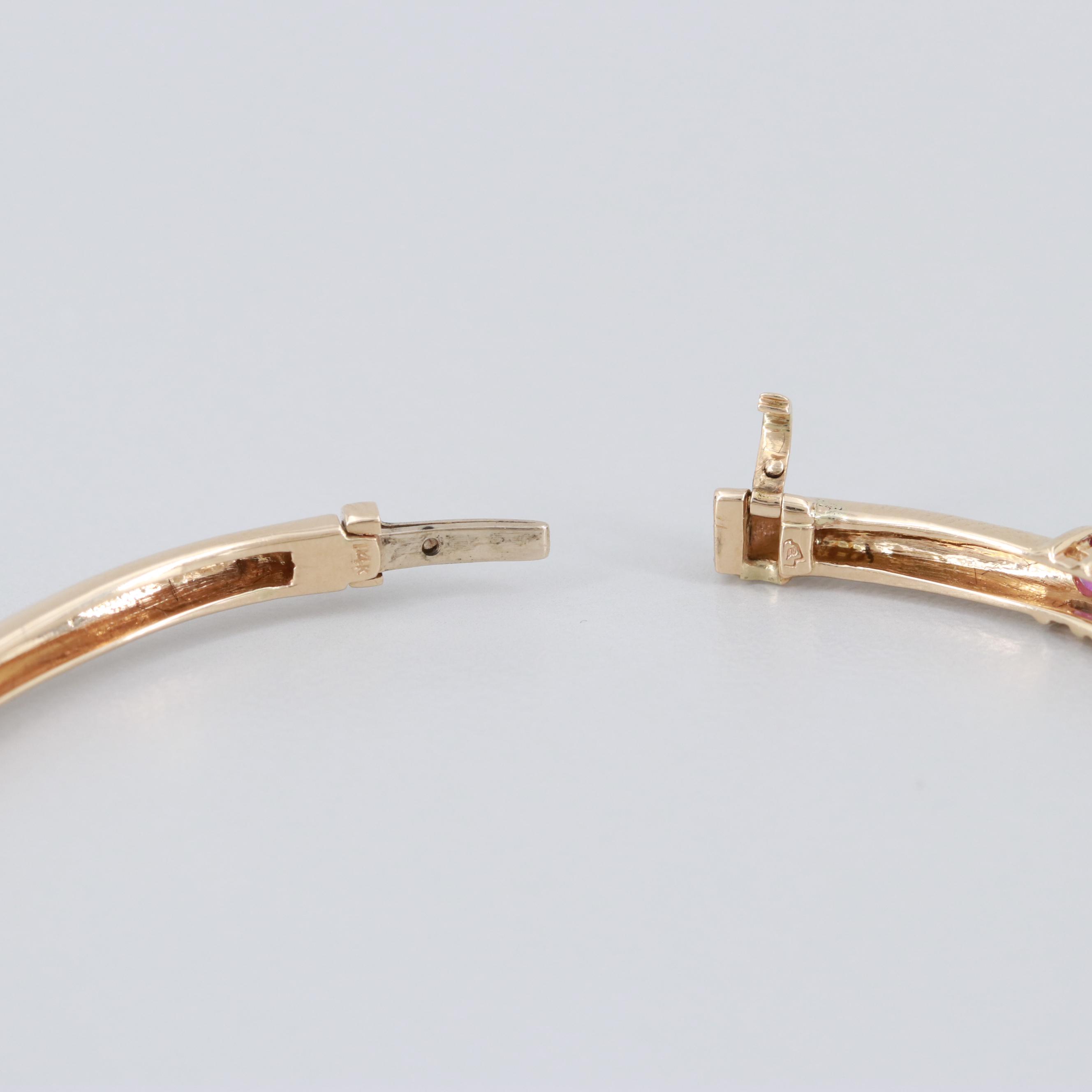14K Yellow Gold Diamond and Ruby Hinged Bangle Bracelet