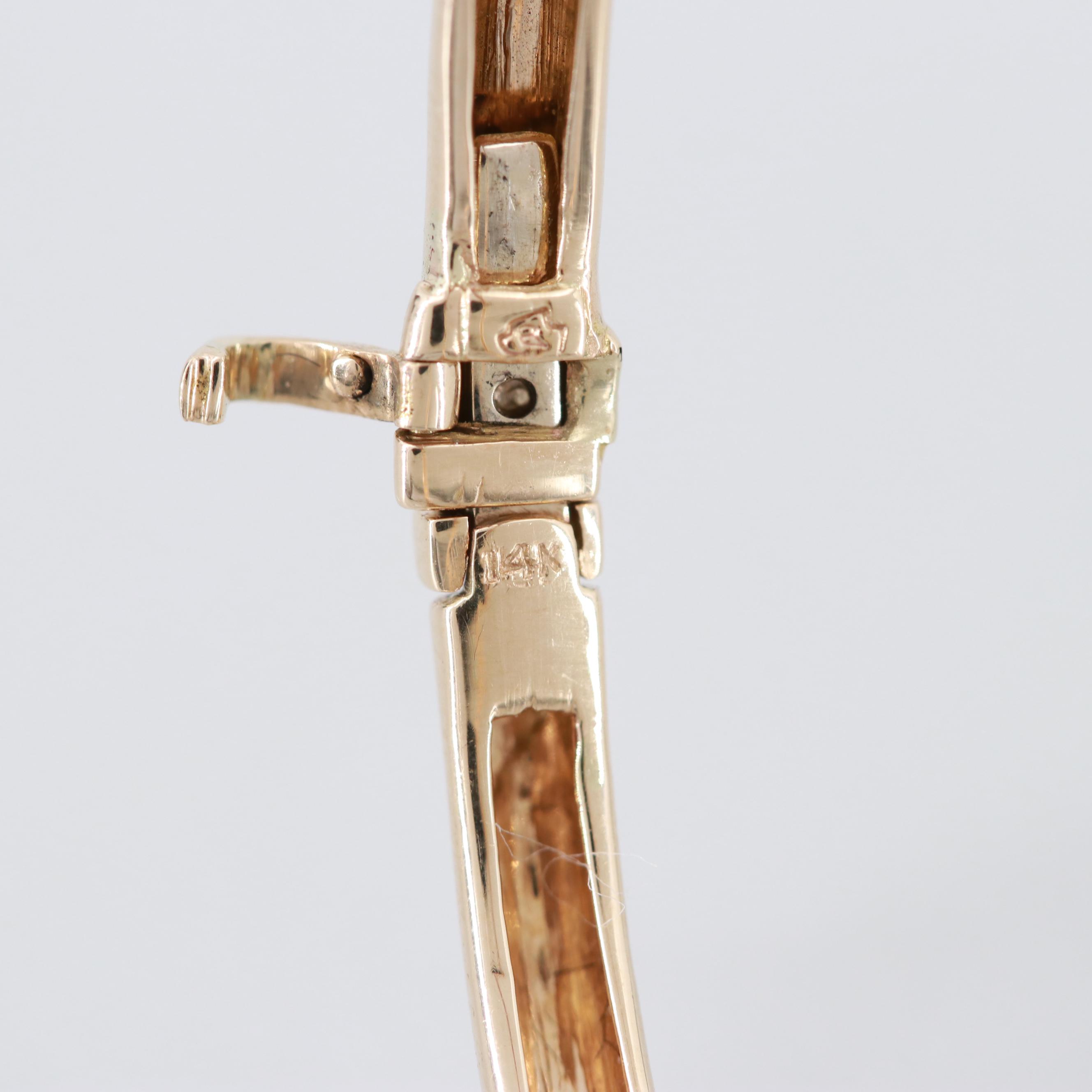 14K Yellow Gold Diamond and Ruby Hinged Bangle Bracelet