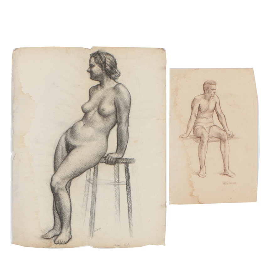 Early 20th Century Charcoal Figural Studies