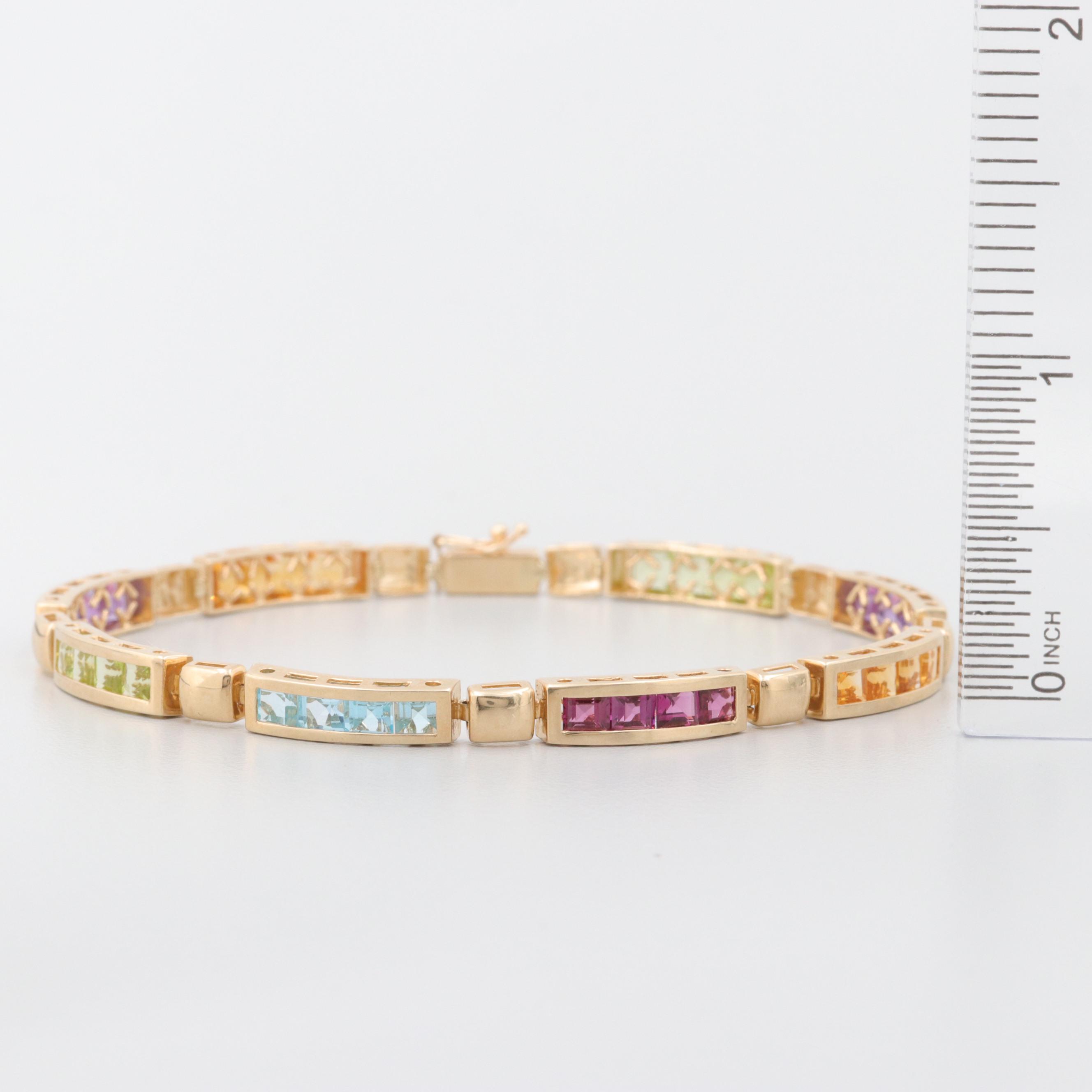14K Yellow Gold Multicolored Gemstone Bracelet