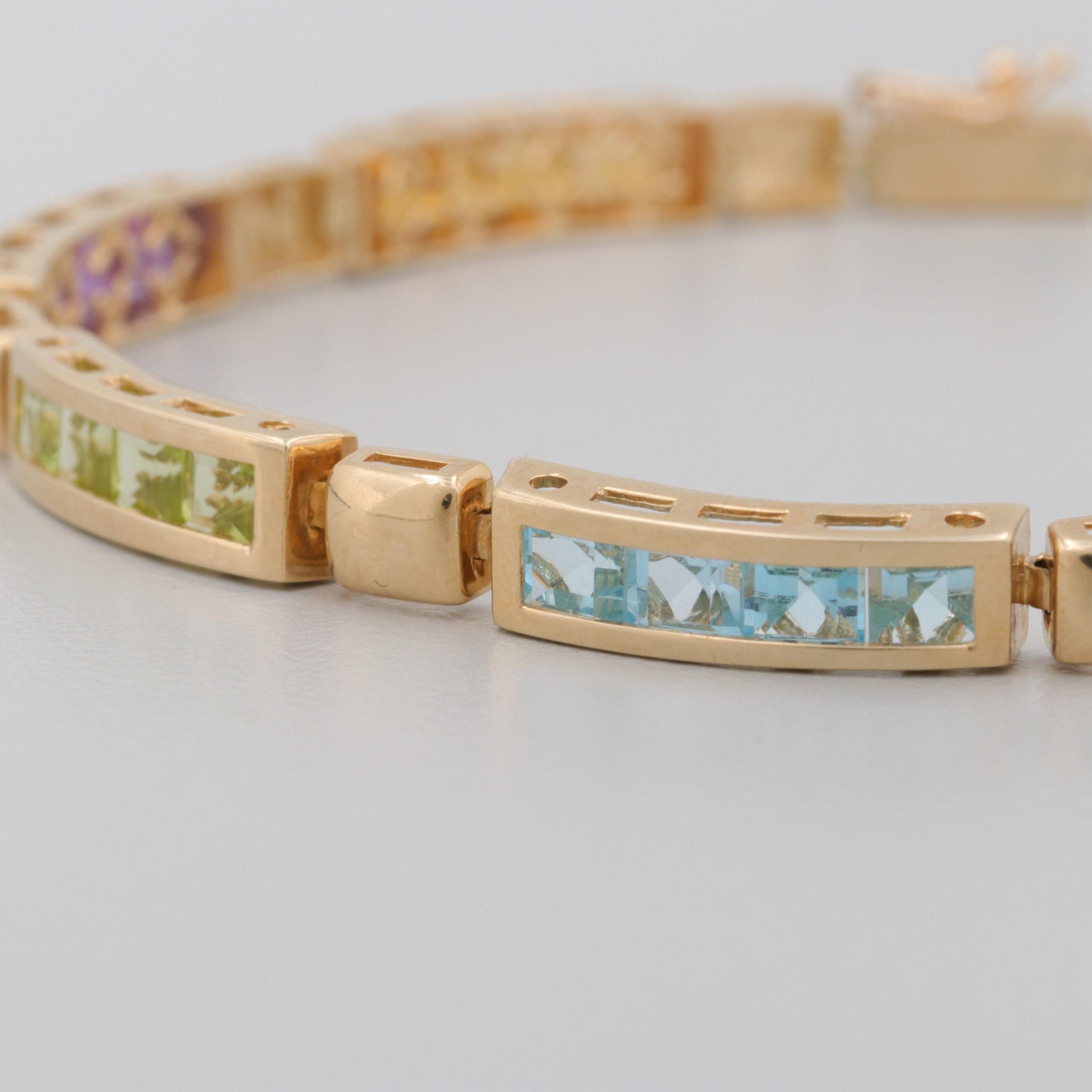 14K Yellow Gold Multicolored Gemstone Bracelet