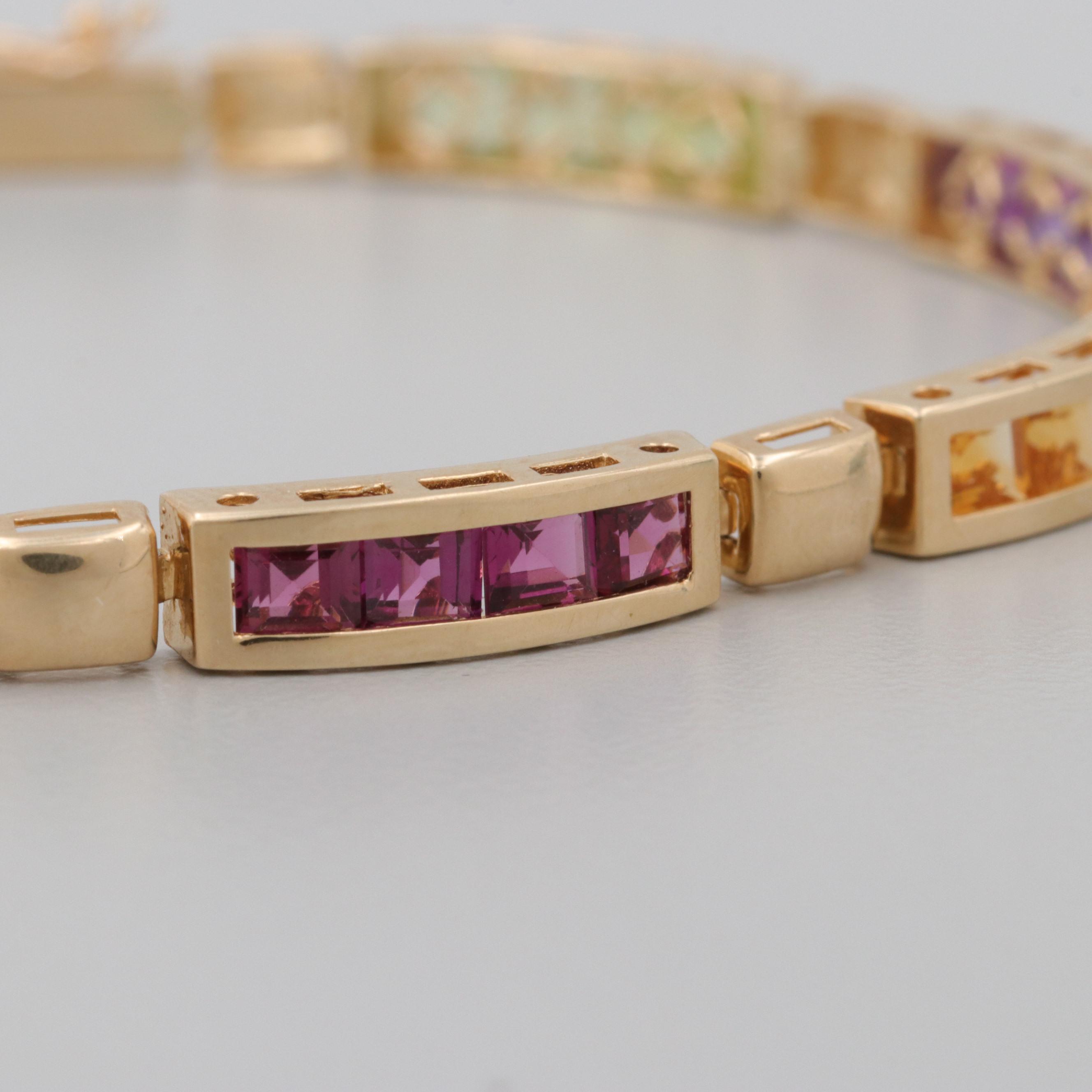 14K Yellow Gold Multicolored Gemstone Bracelet