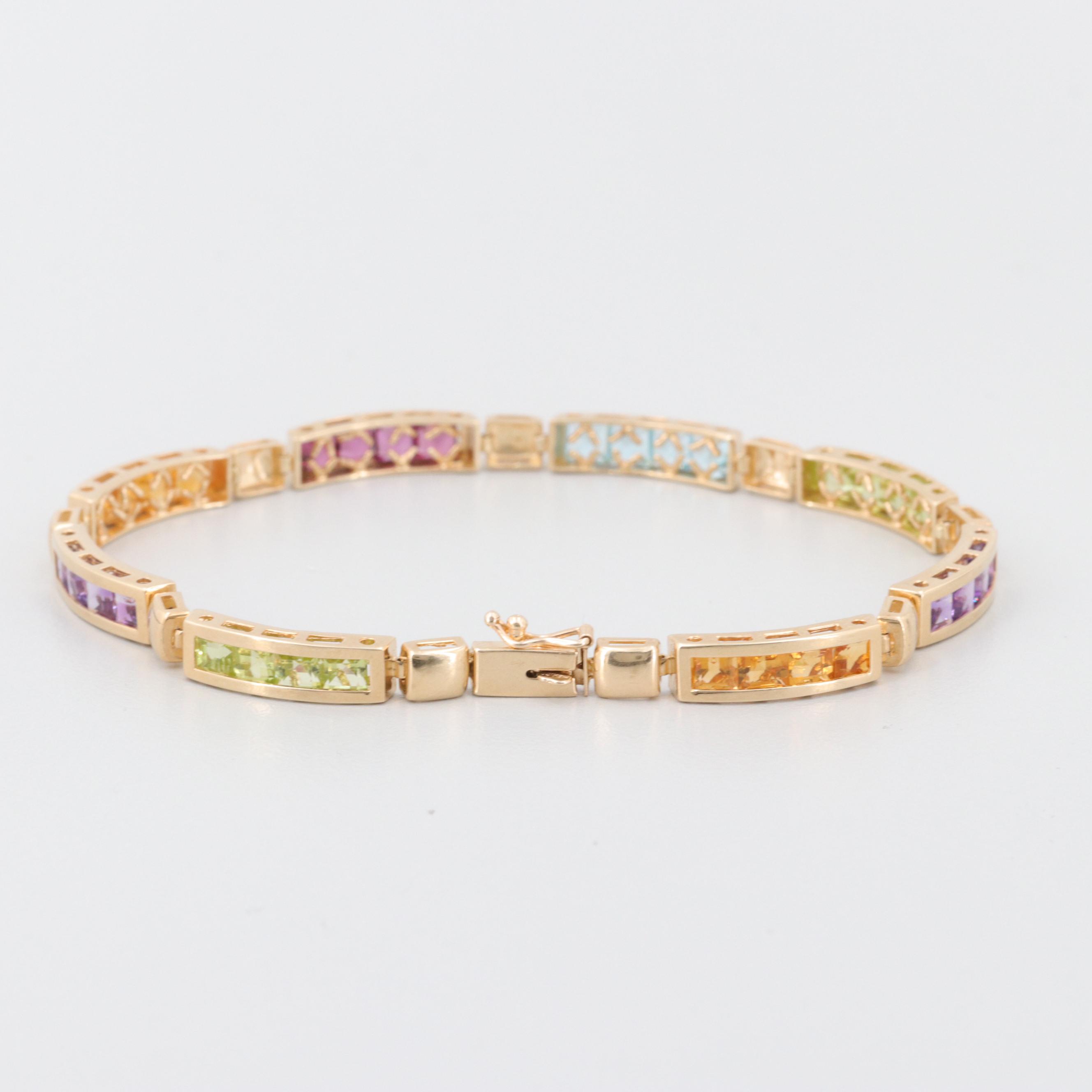 14K Yellow Gold Multicolored Gemstone Bracelet