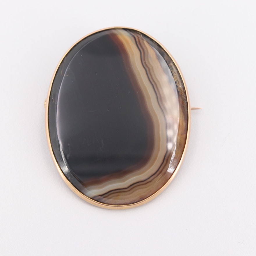 9K Yellow Gold Agate Brooch