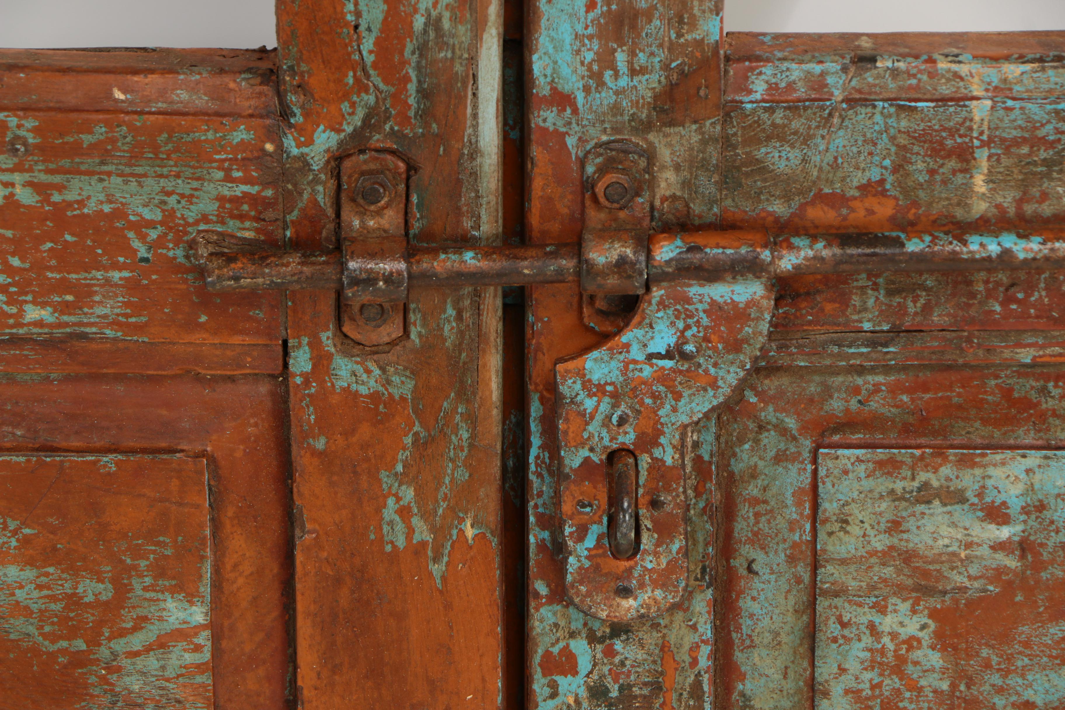 Reclaimed Indian Hardwood French Doors with Iron Security Bars, 20th Century