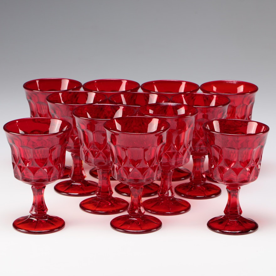 Fluted Cranberry Red White Wine Glasses