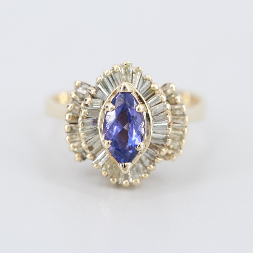 14K Yellow Gold Tanzanite and 1.00 CTW Diamond Ring