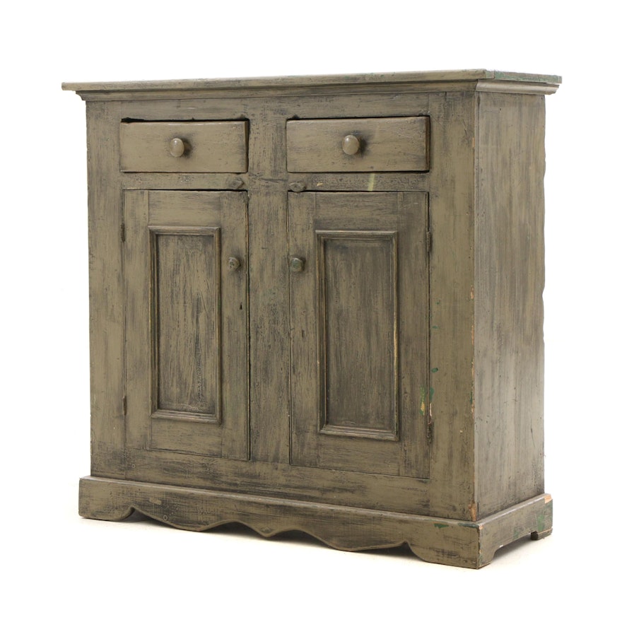 Antique Storage Cabinet with Green Painted Finish