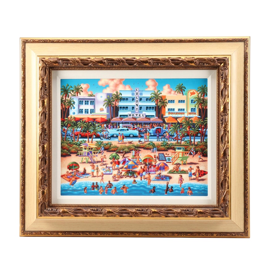 Eric Dowdle Limited Edition Folk Art Giclée "South Beach"