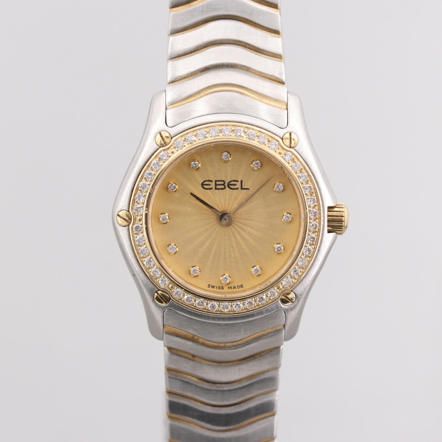 Ebel Stainless Steel and 18K Yellow Gold With Diamond Bezel and Hour Markers