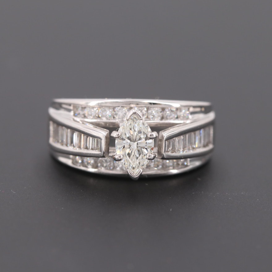 14K White Gold 1.74 CTW Diamond Ring