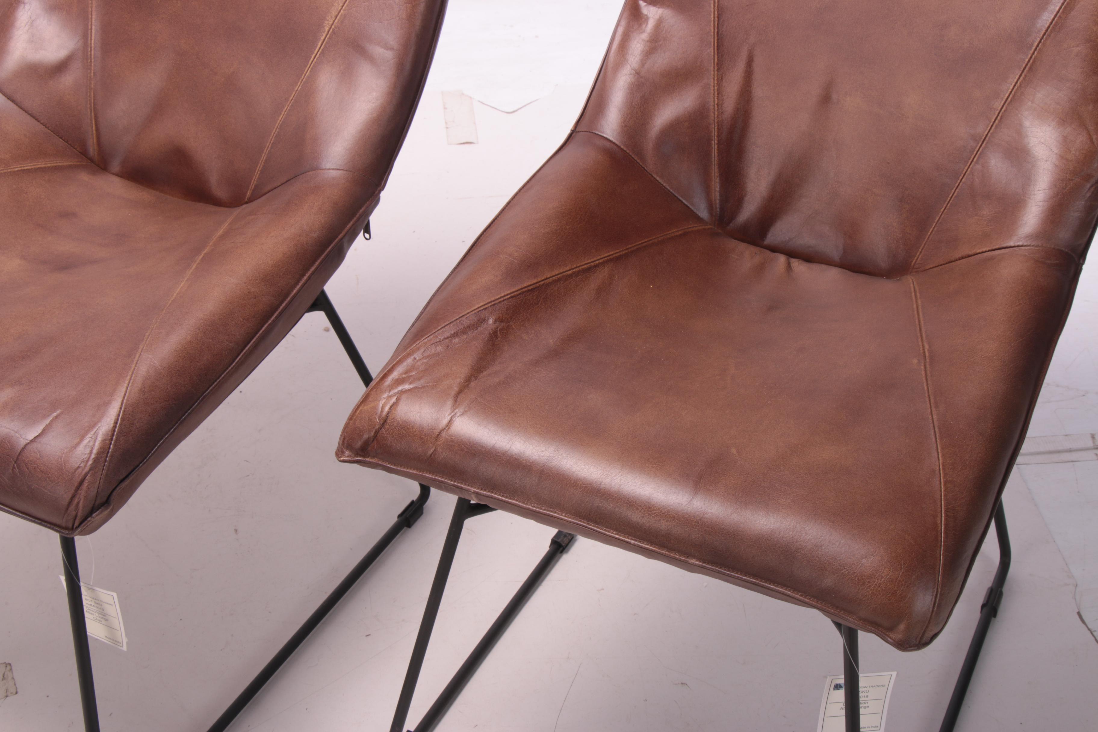 Pair of Modern "Atlas" Brown Leather Lounge Chairs